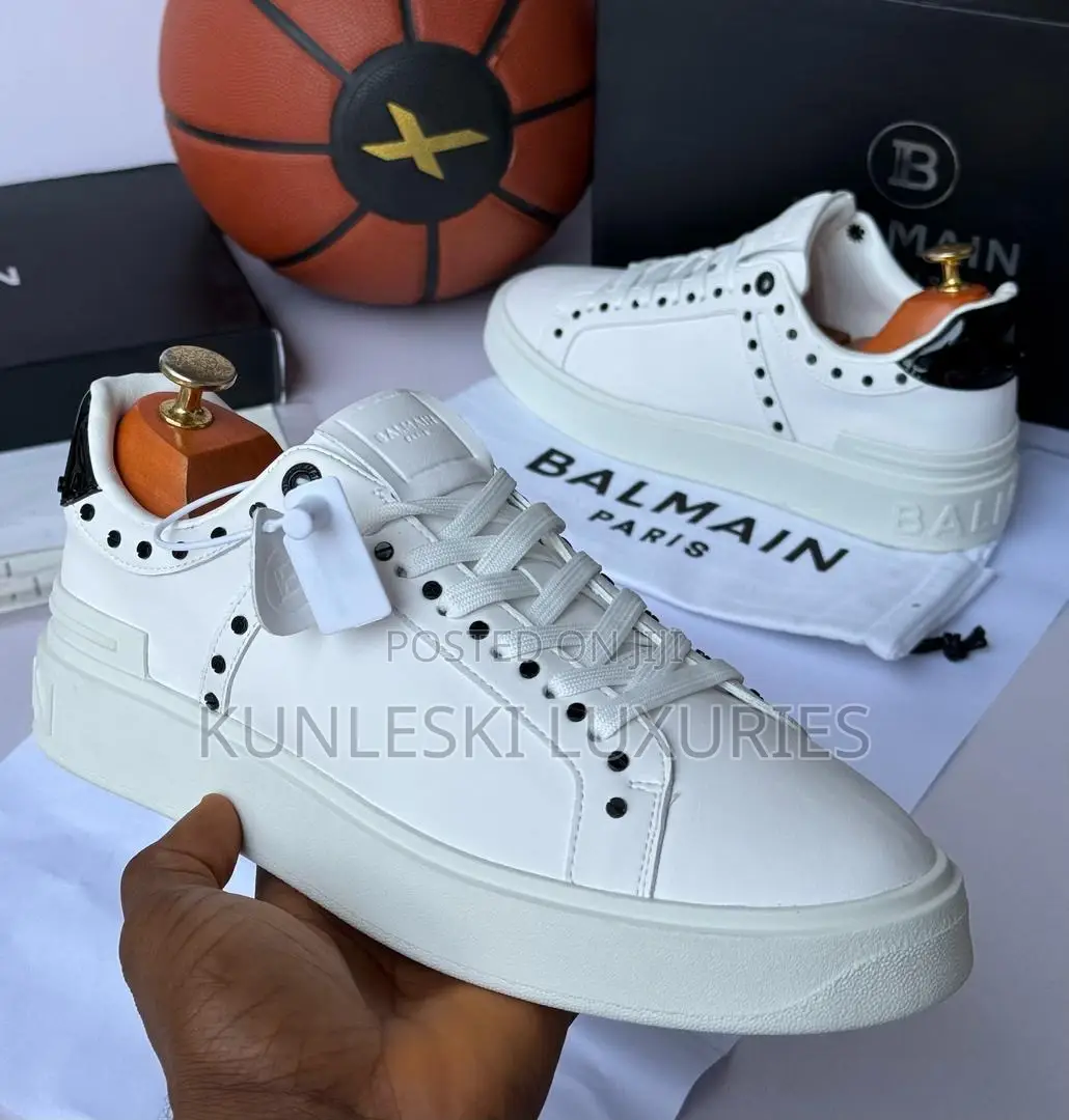 Original Balmain Paris White Leather Sneakers for Men