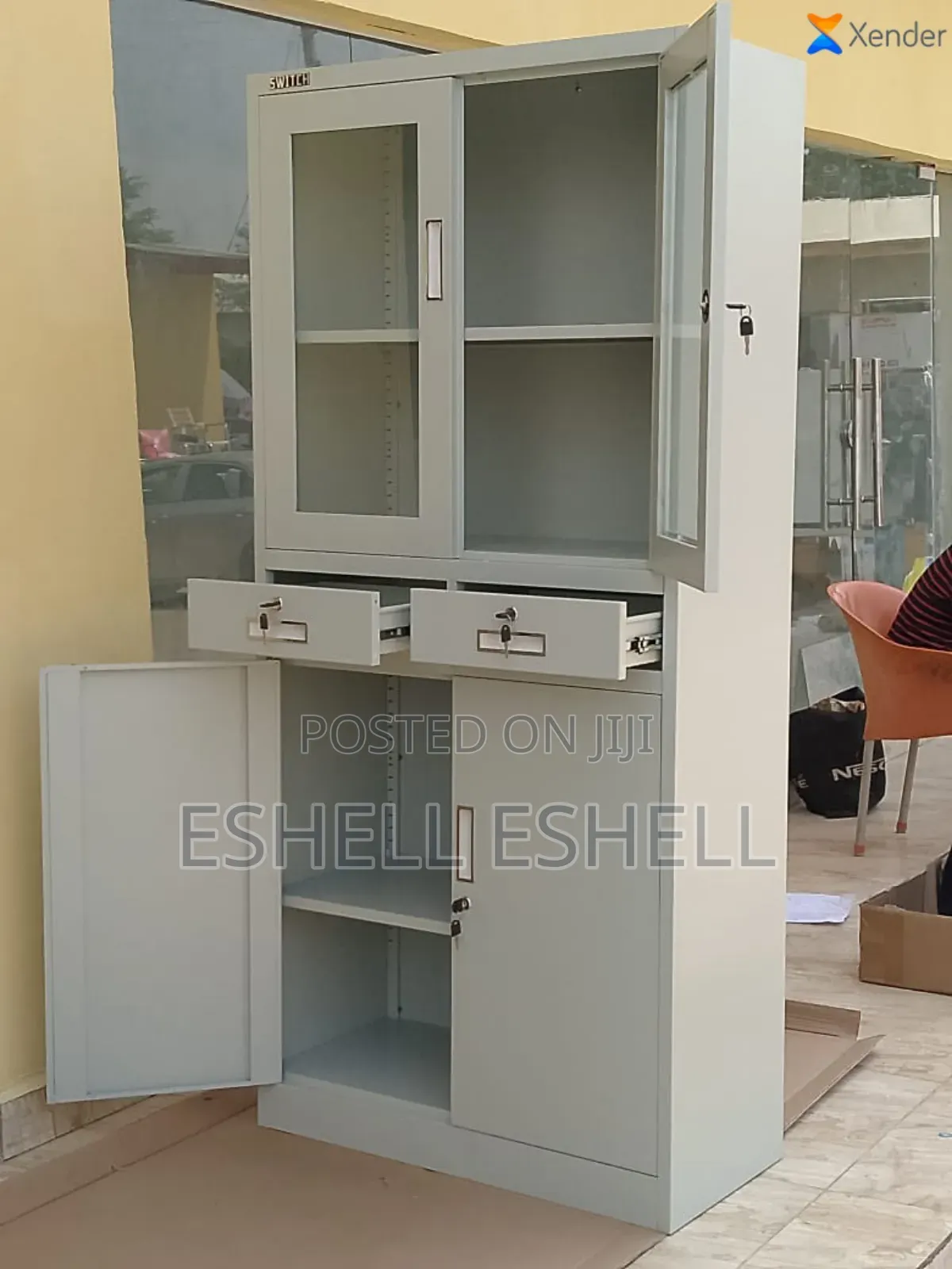 Metal Bookshelf With 2 Drawers