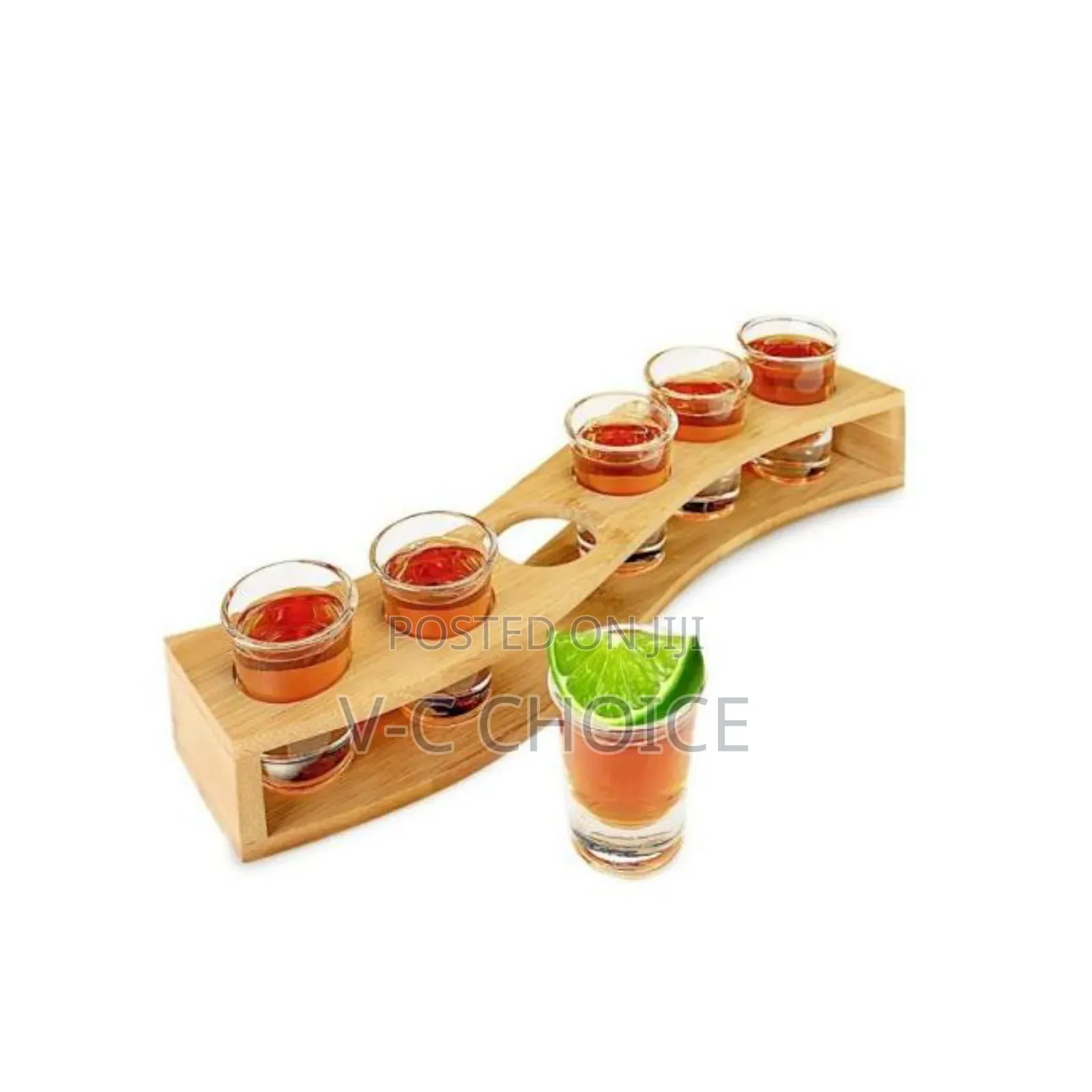 6 Tequila Shot Glasses & Bamboo Holder