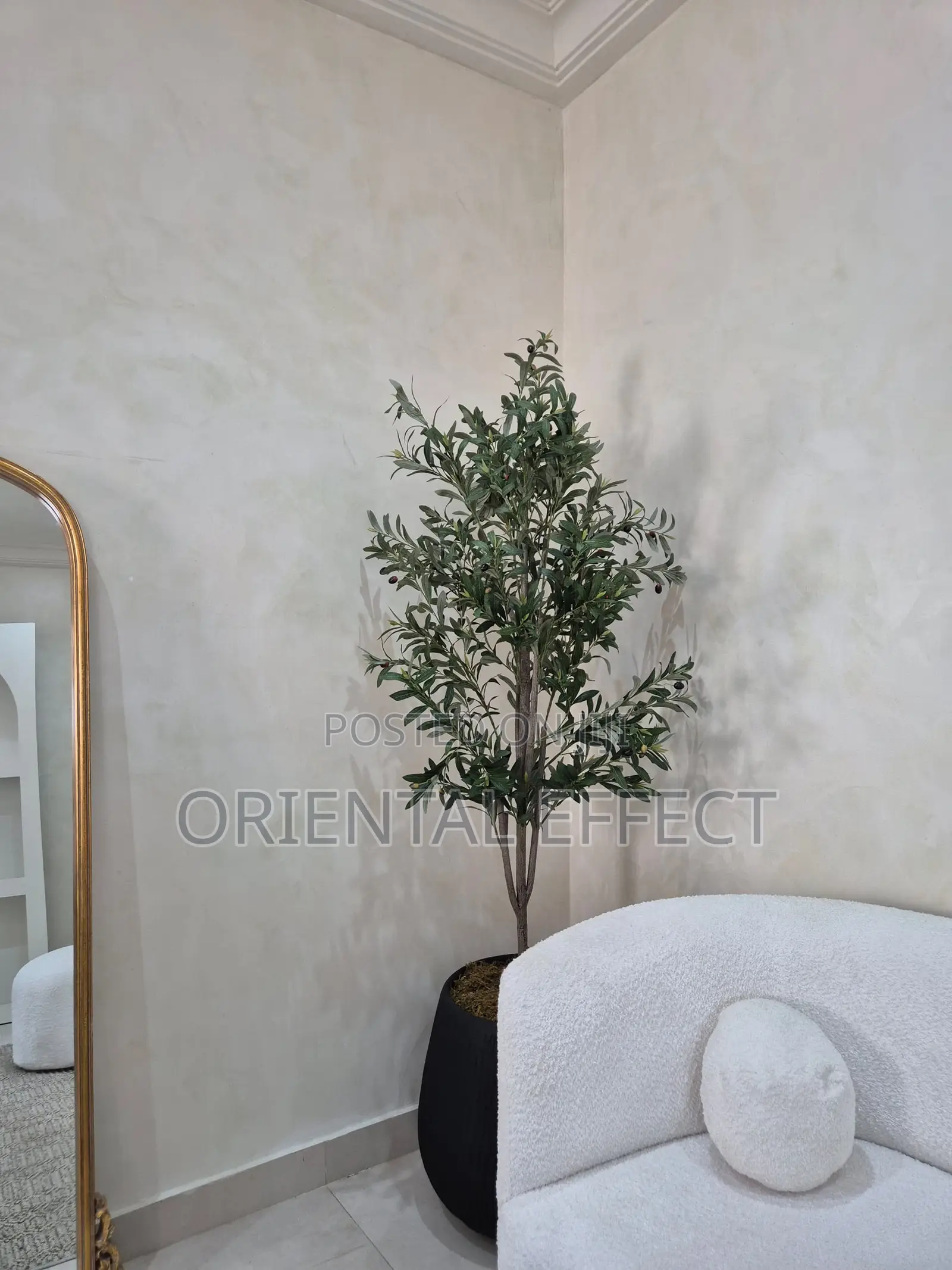 Artificial Olive Tree With Matte Big Rough Merlot Black Pot