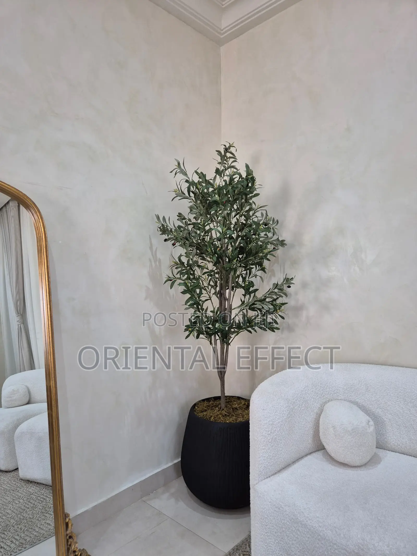 Artificial Olive Tree With Matte Big Rough Merlot Black Pot