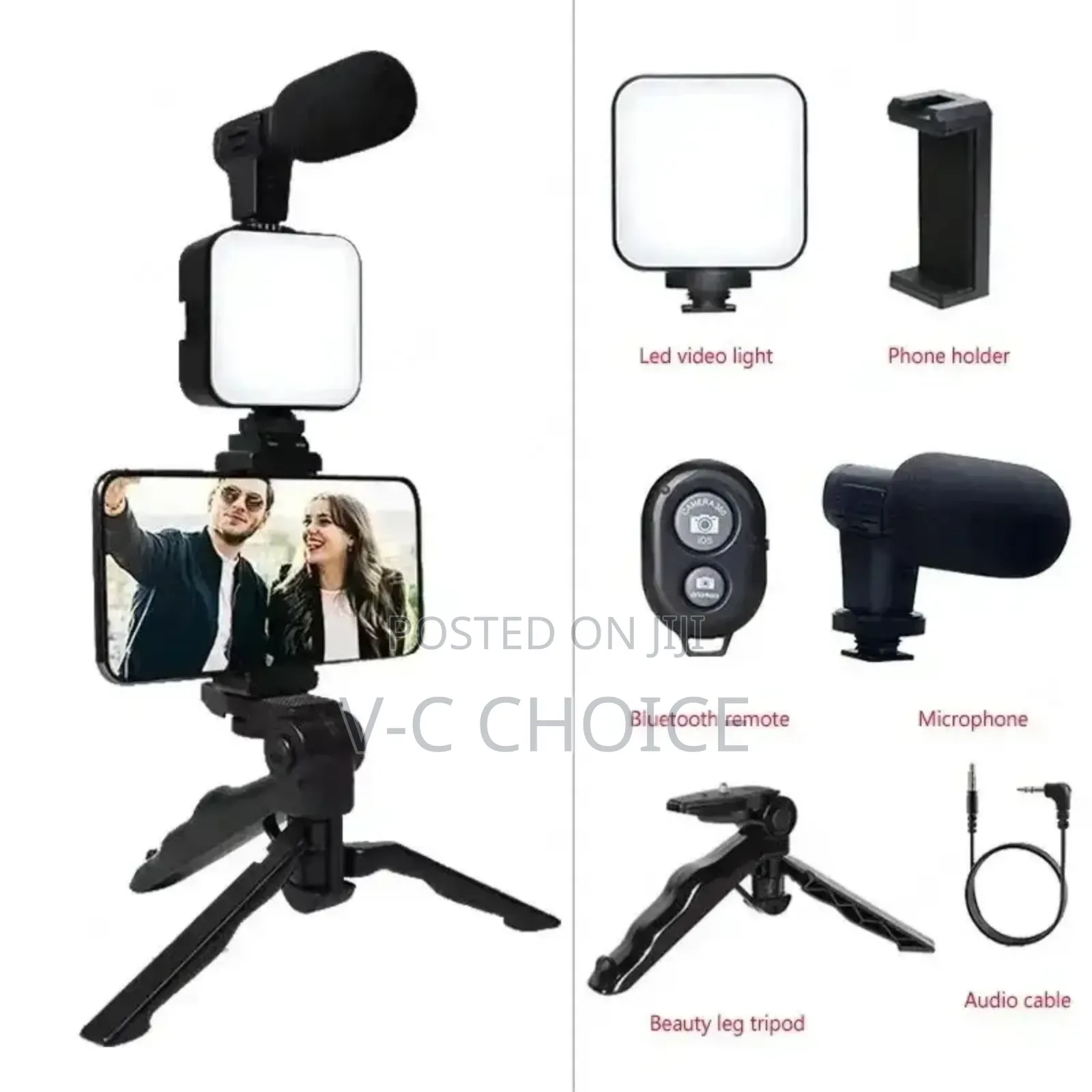 Vlogging Kit With Tripod Phone Holder Mini Microphone Led