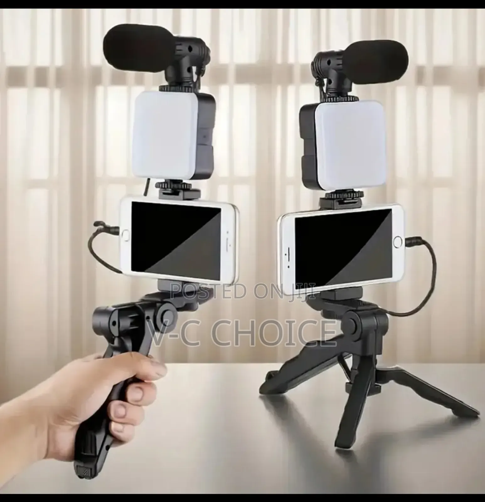 Vlogging Kit With Tripod Phone Holder Mini Microphone Led