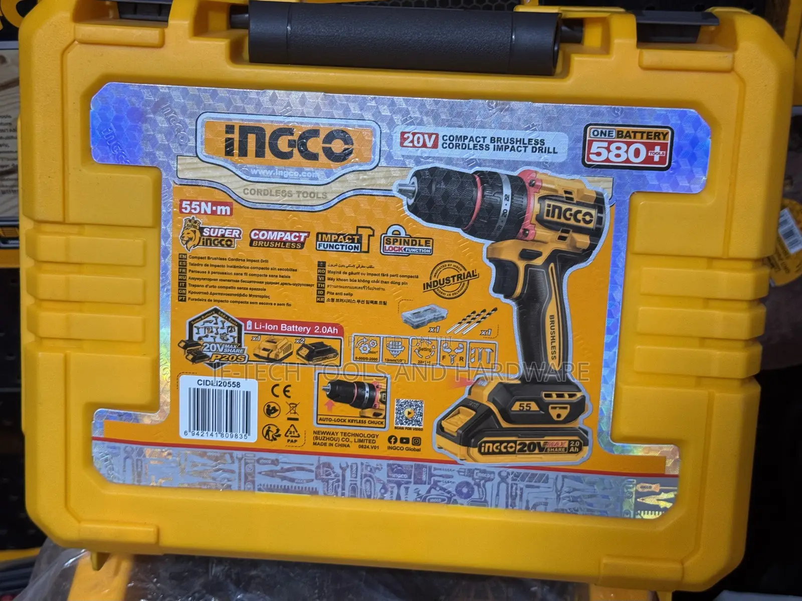 Ingco Cordless 20v Lithium-Ion Impact Drill 55nm Brushless