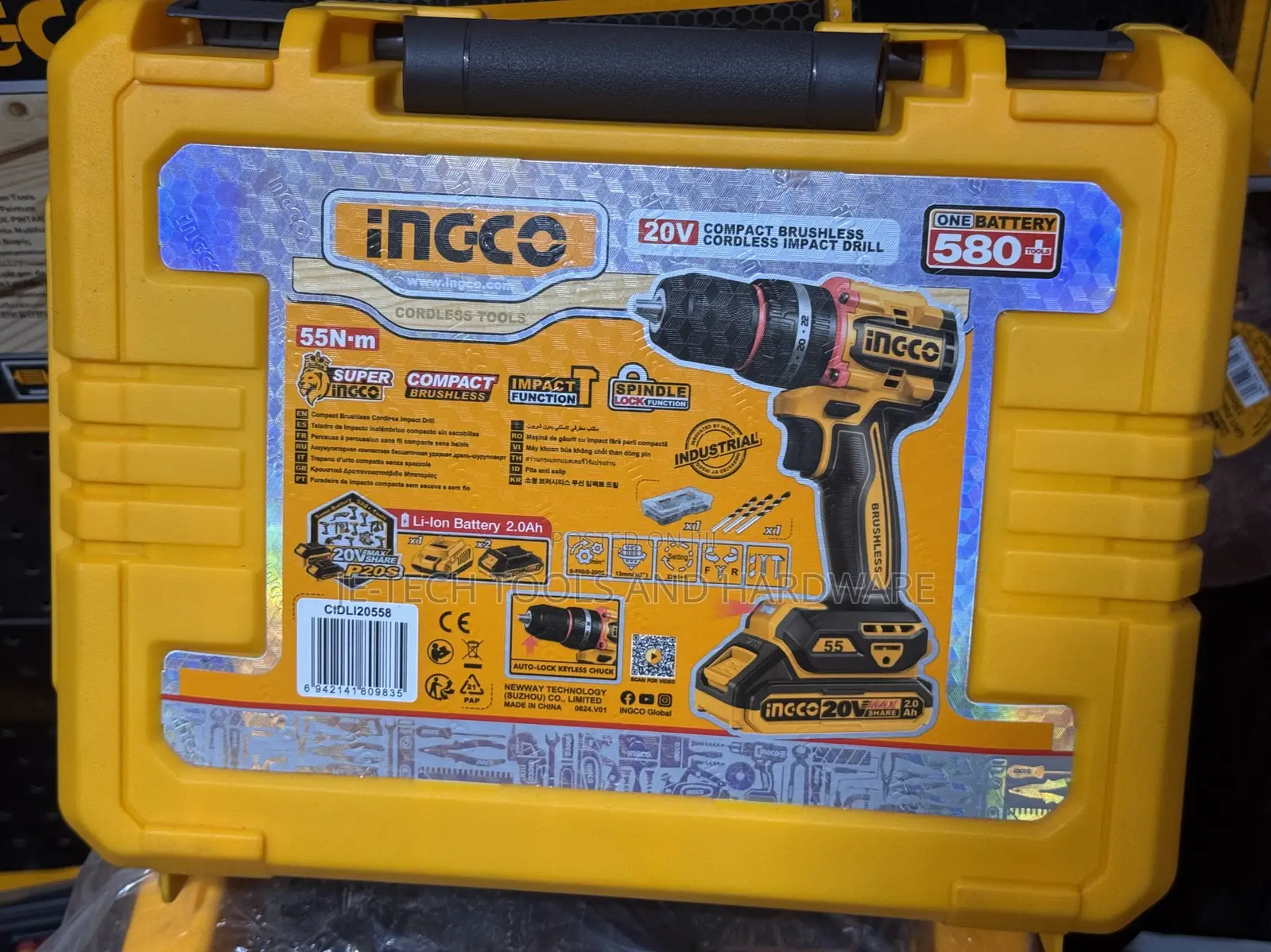 Ingco Cordless 20v Lithium-Ion Impact Drill 55nm Brushless
