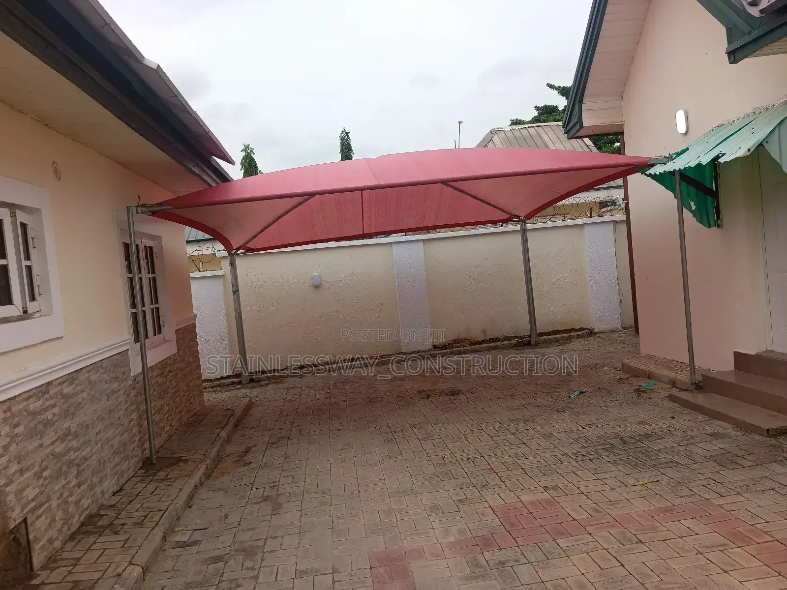 Carport For 2 Cars With Red Roof