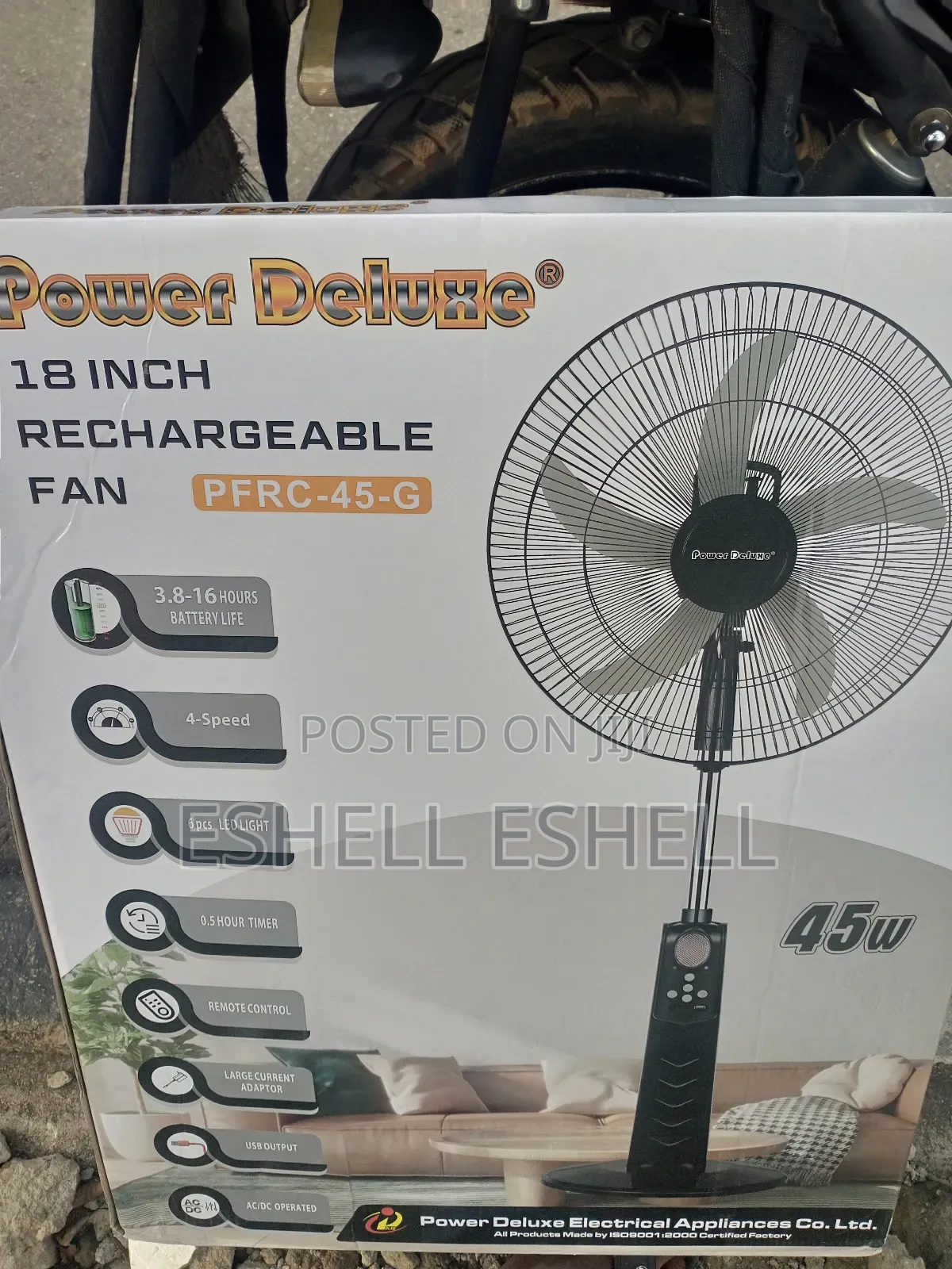 Power De Luxe 18" Rechargeable Fan