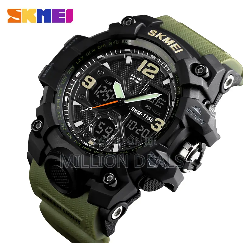 Green Rubber Strap Dual Timer Men's Sport Wrist Watch