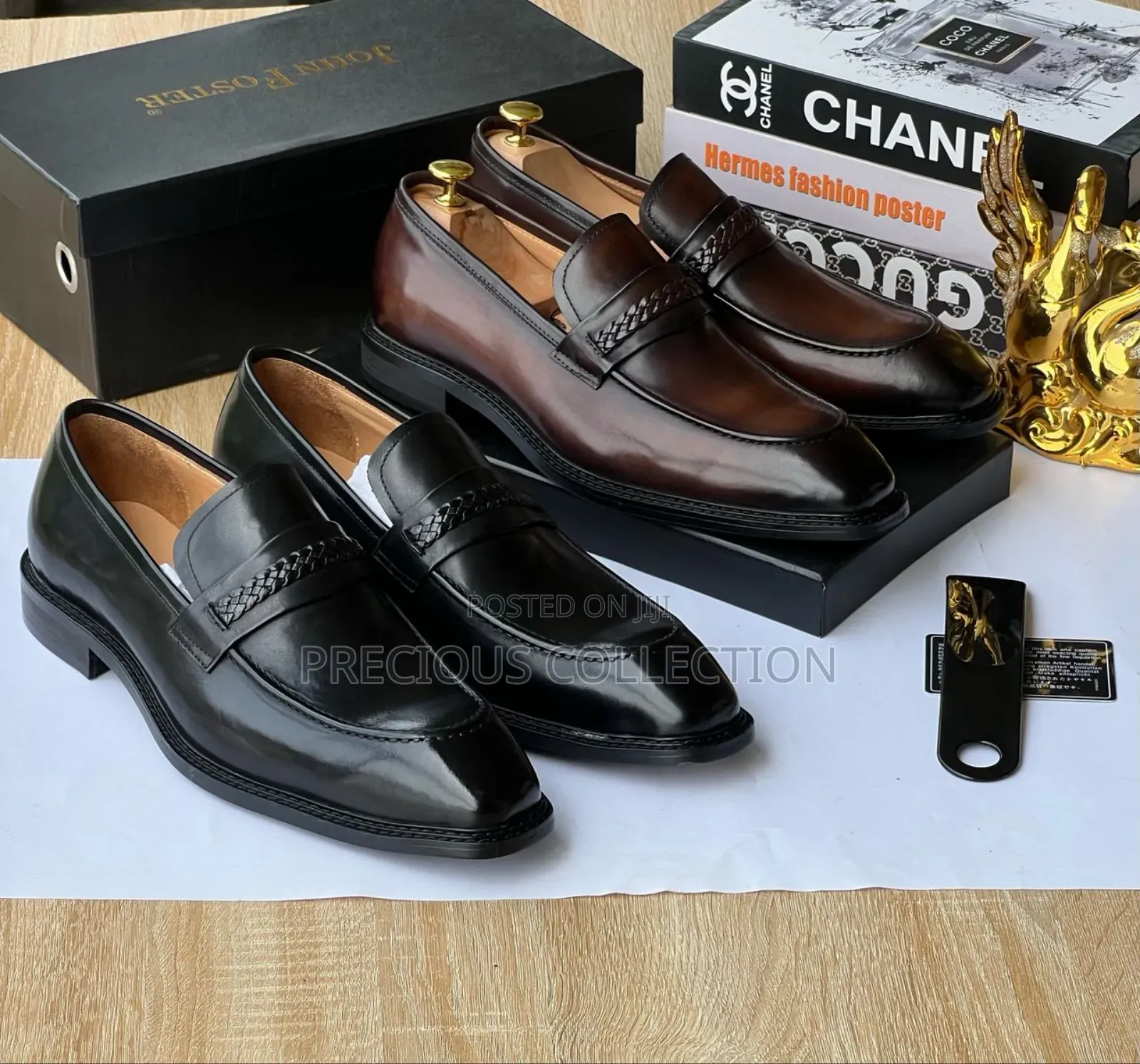 John Foster Pointed Coperate Leather Shoes for Men