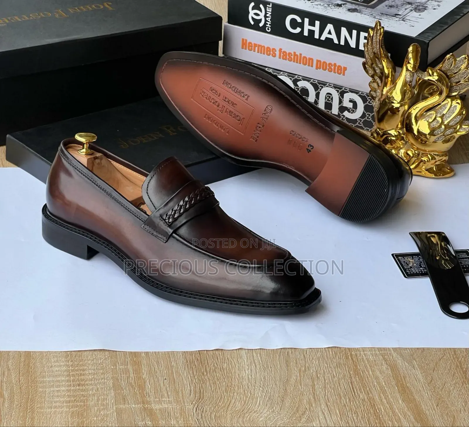 John Foster Pointed Coperate Leather Shoes for Men