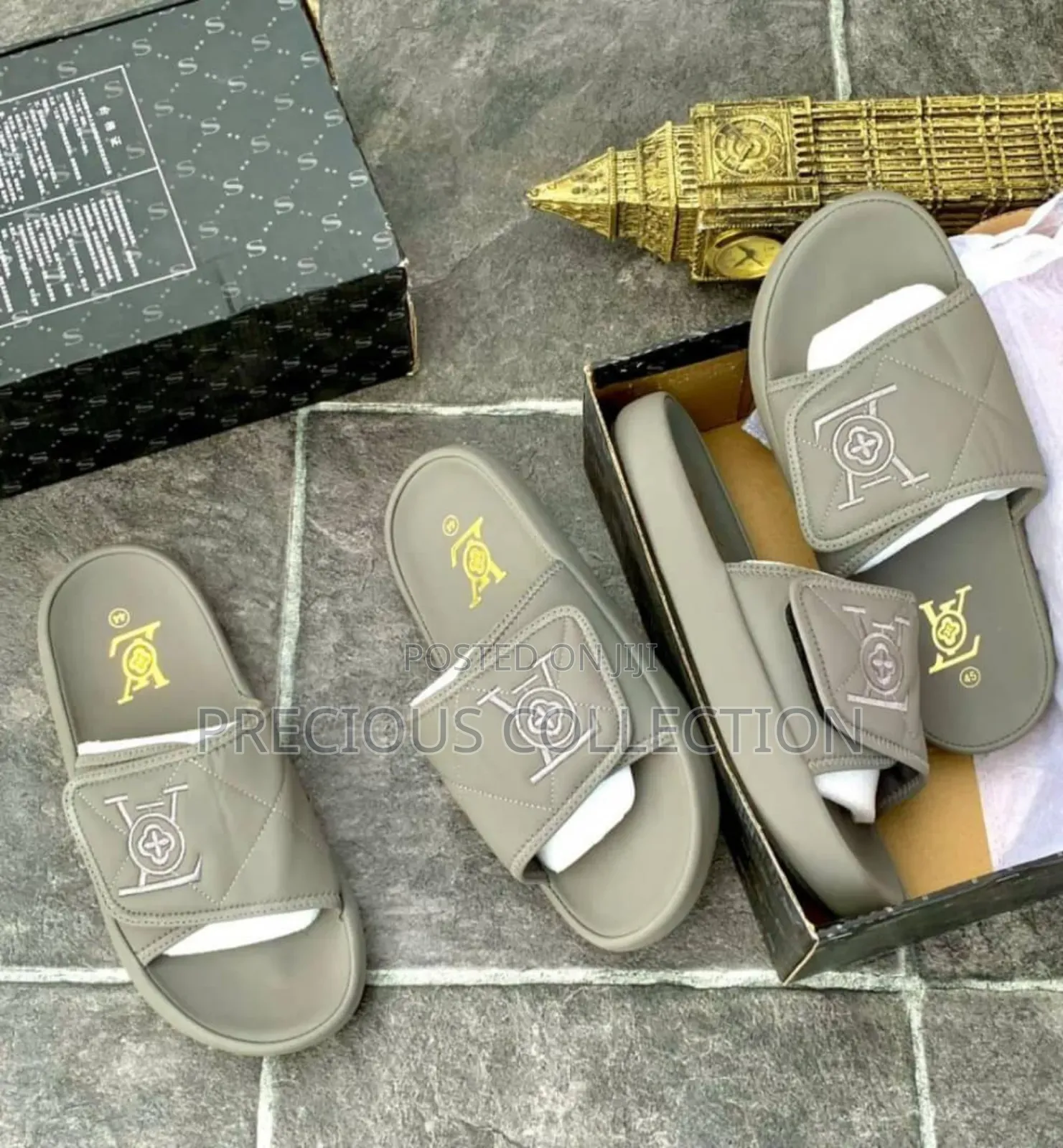 Unisex Classic Loius Vuitton Black/Grey Slide