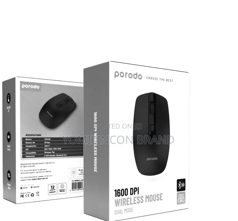 Porodo 2.4g Wireless and Bluetooth Rechargeable Mouse