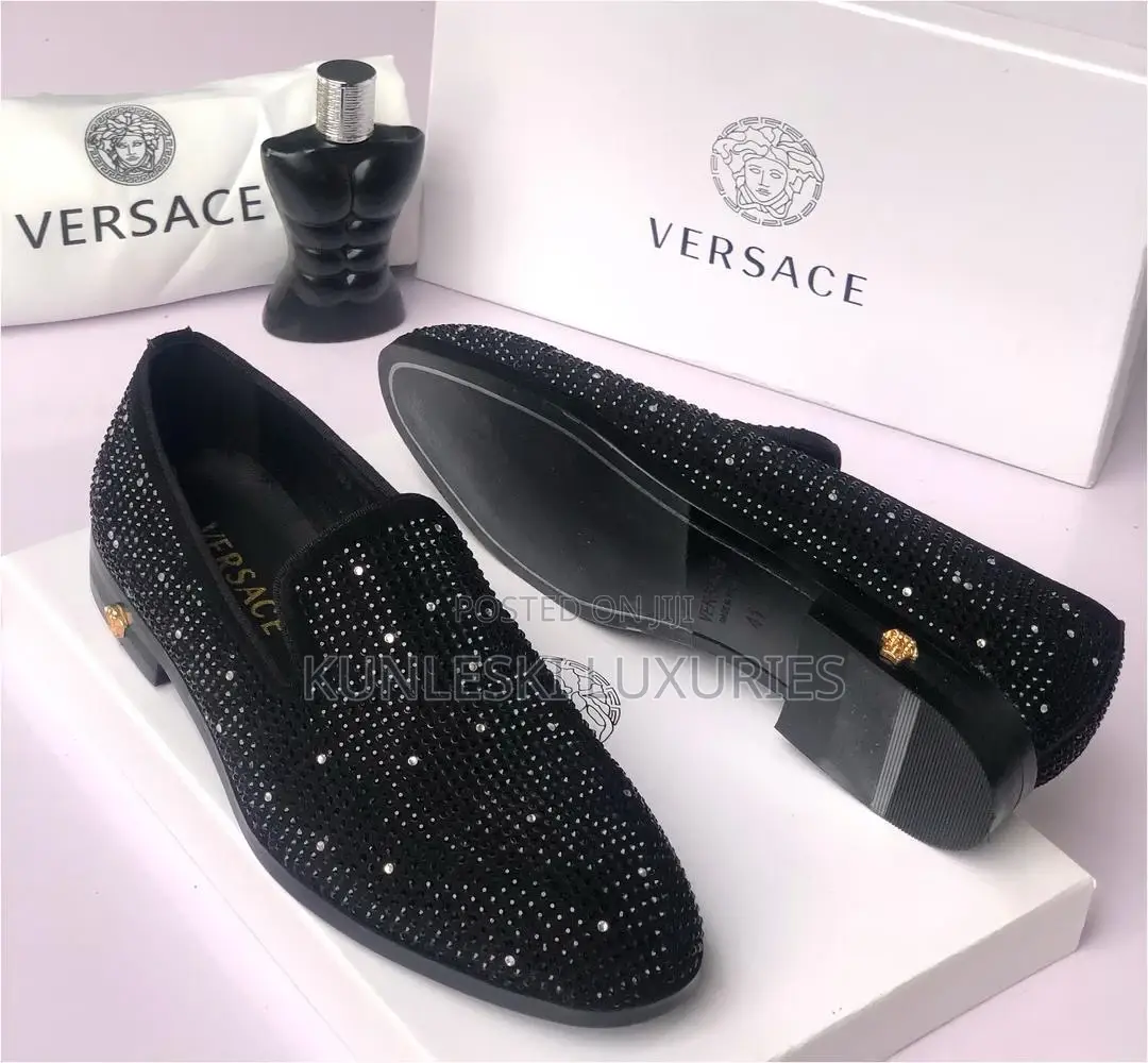 Original Versace Suede Black Stones Loafers Shoe for Men