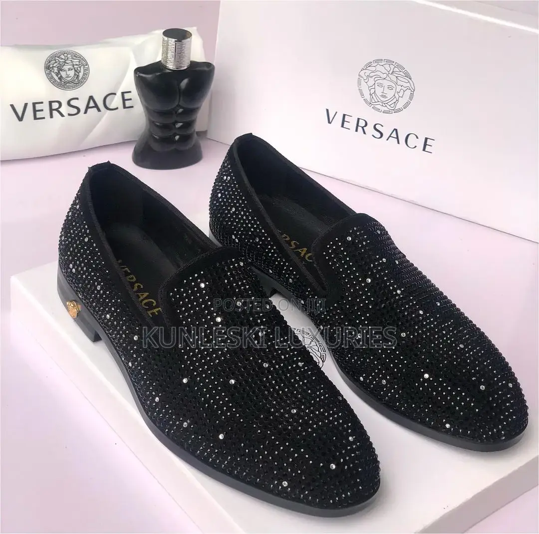 Original Versace Suede Black Stones Loafers Shoe for Men
