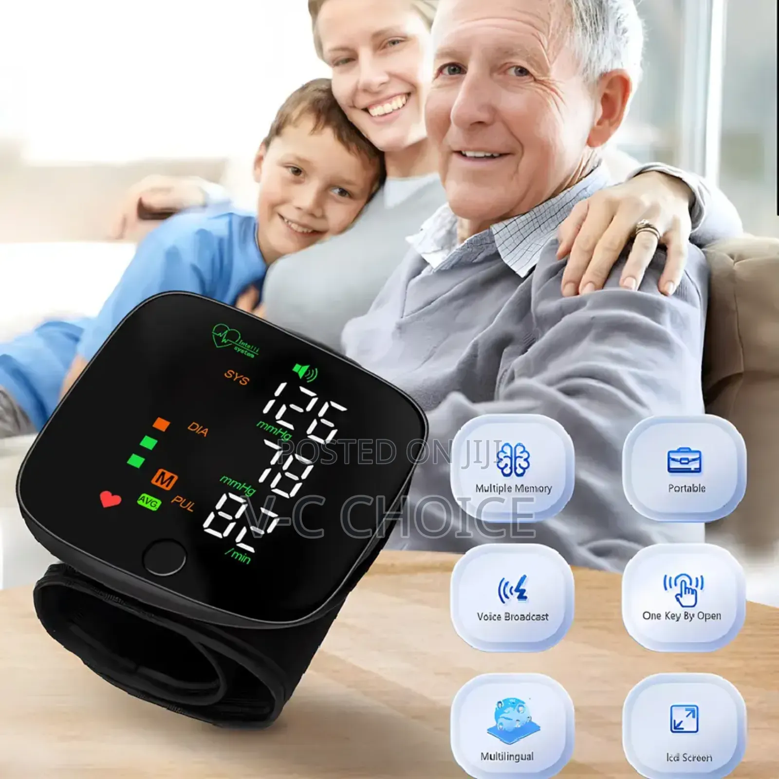 Wrist Blood Pressure Monitor Touch Screen Led Rechargeable