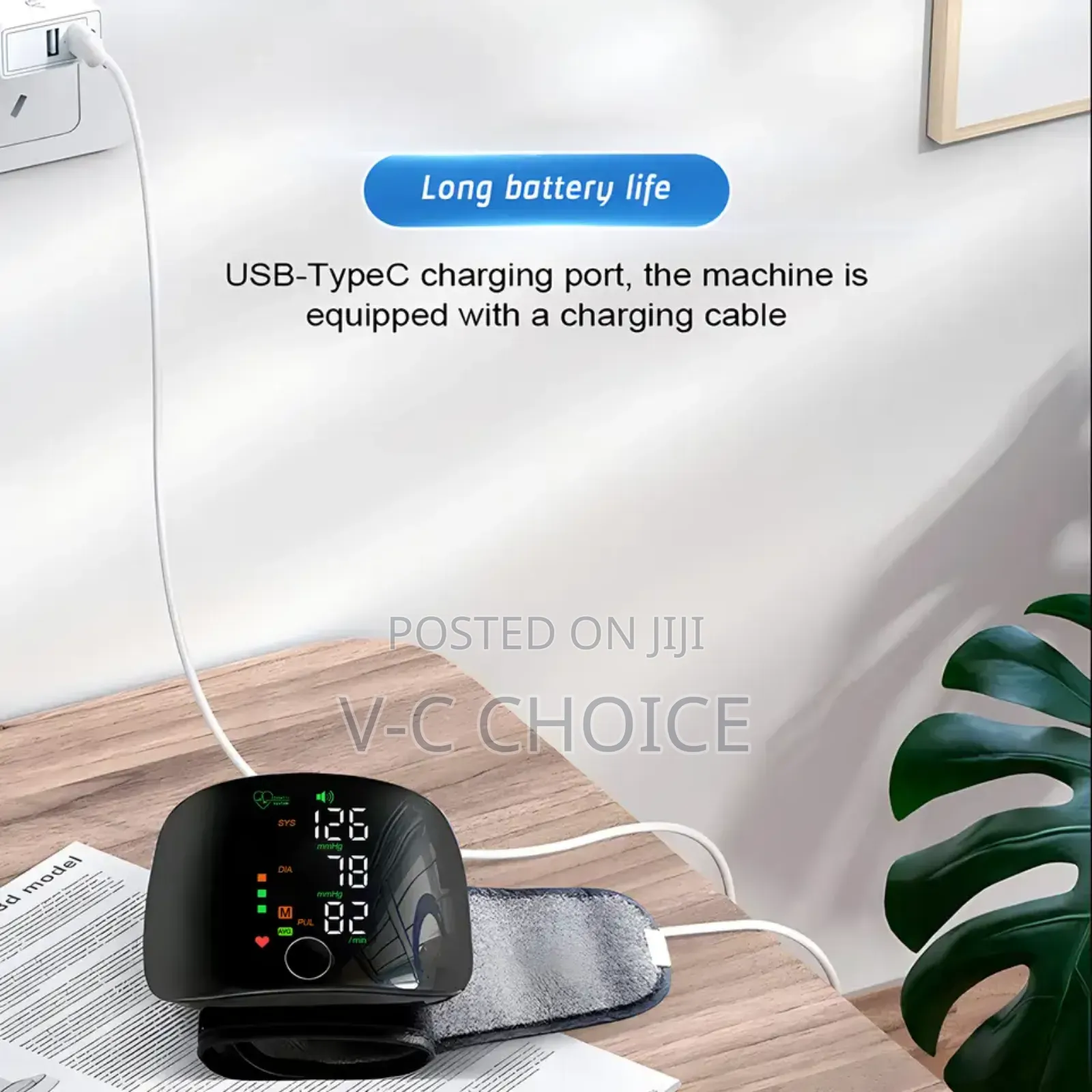 Wrist Blood Pressure Monitor Touch Screen Led Rechargeable