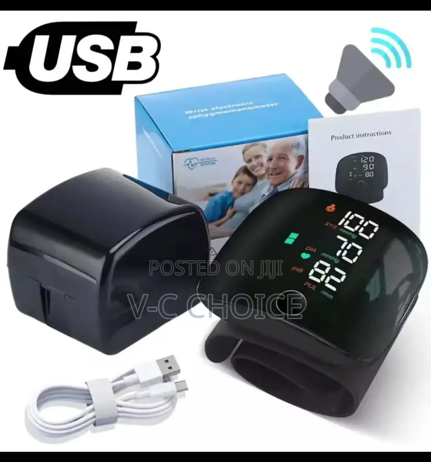 Wrist Blood Pressure Monitor Touch Screen Led Rechargeable