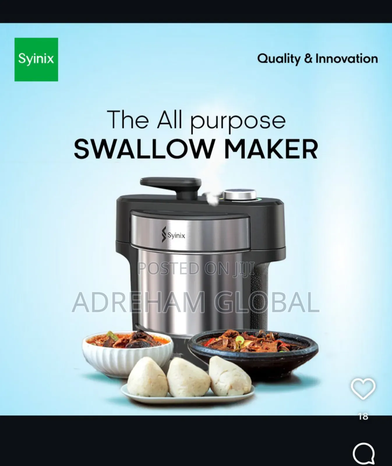 Automatic Cook and Pound Syinix Swallow Maker