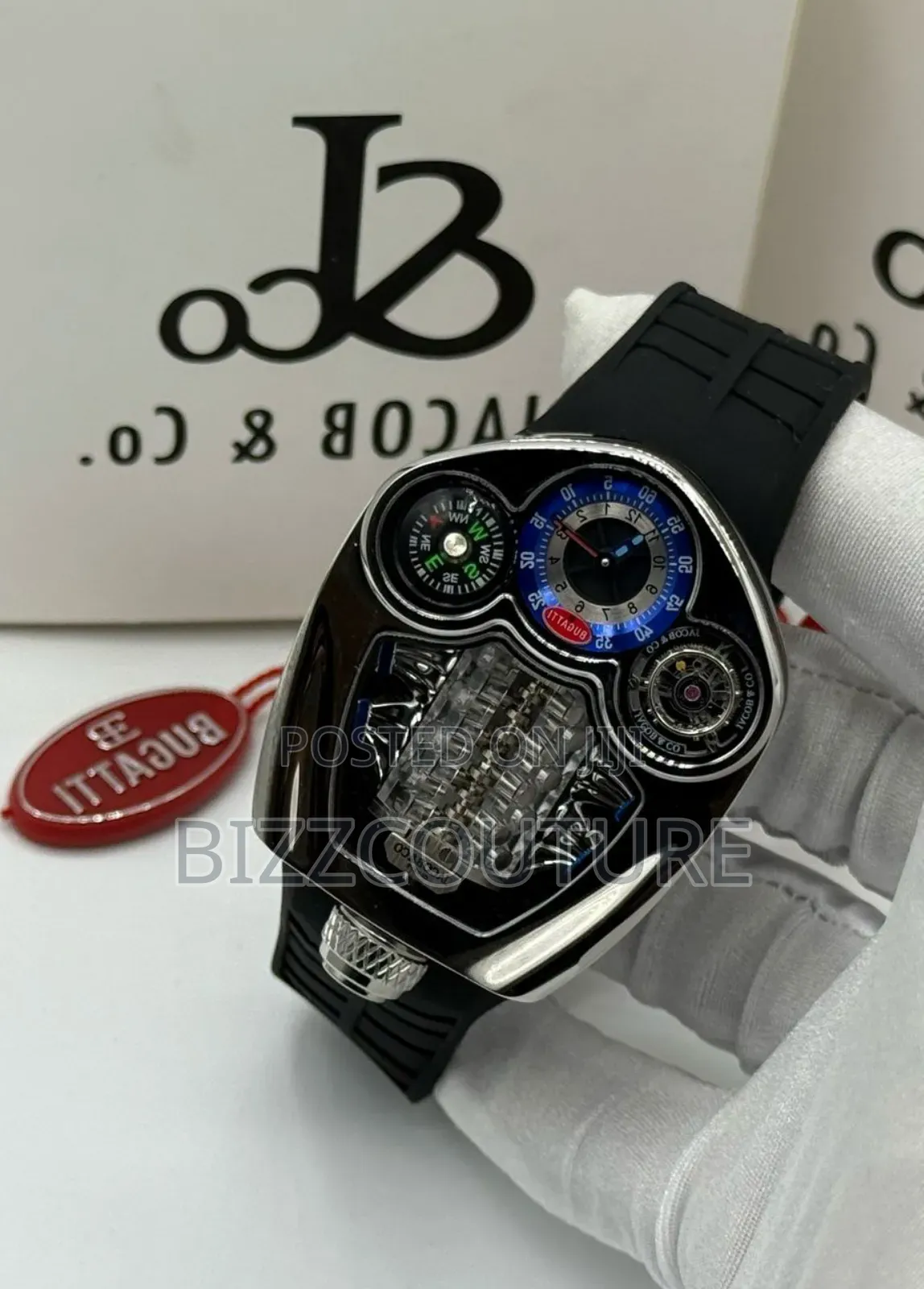 Original Jacob and Co Black Rubber Strap Watch