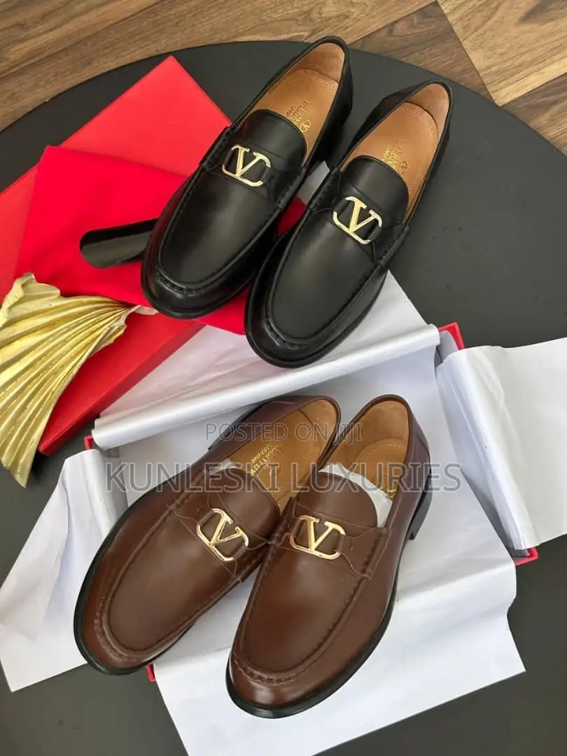Original Valentino Garavani Black / Brown Men Leather Shoe