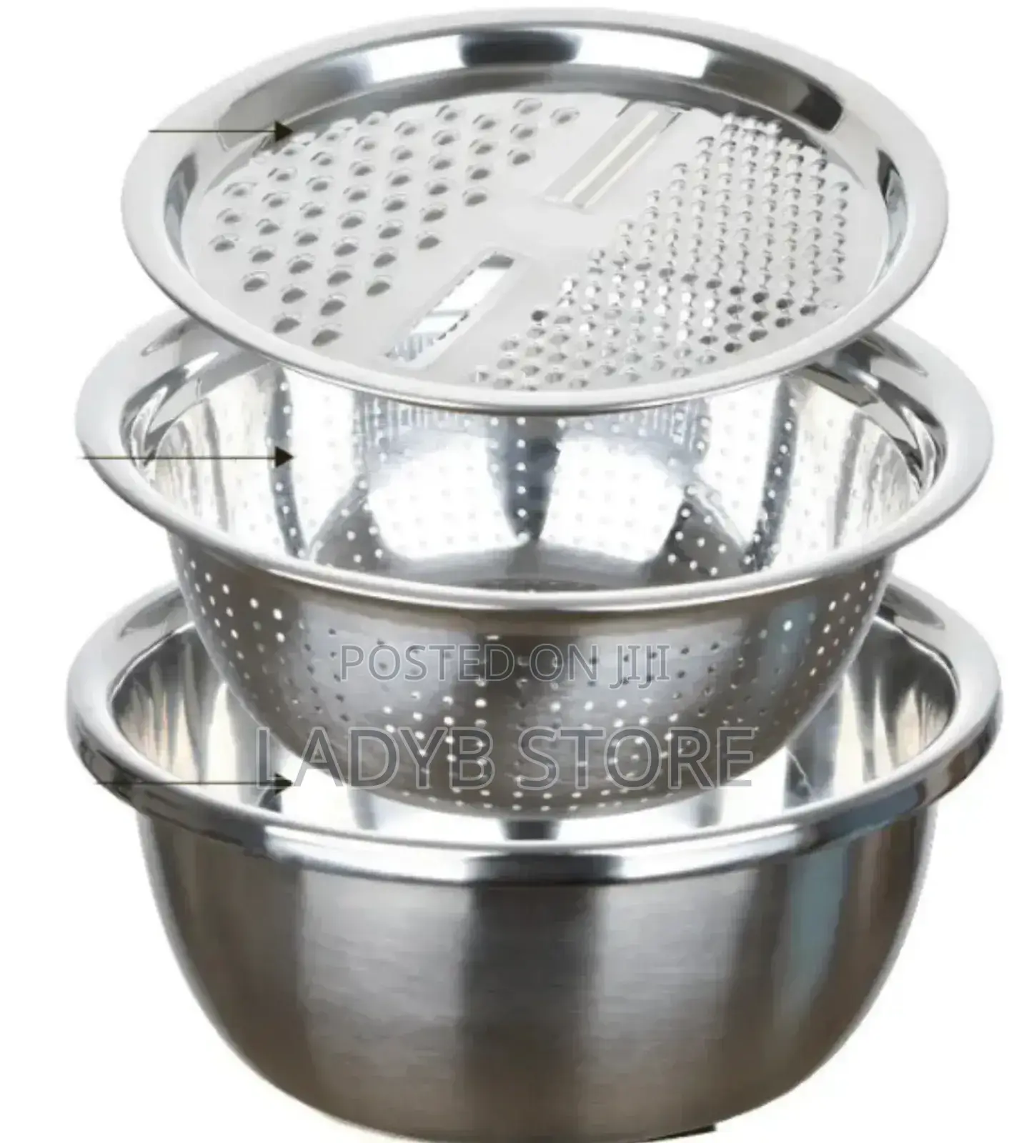 3in1 Stainless Steel Grater / Sieve / Mixer Bowl