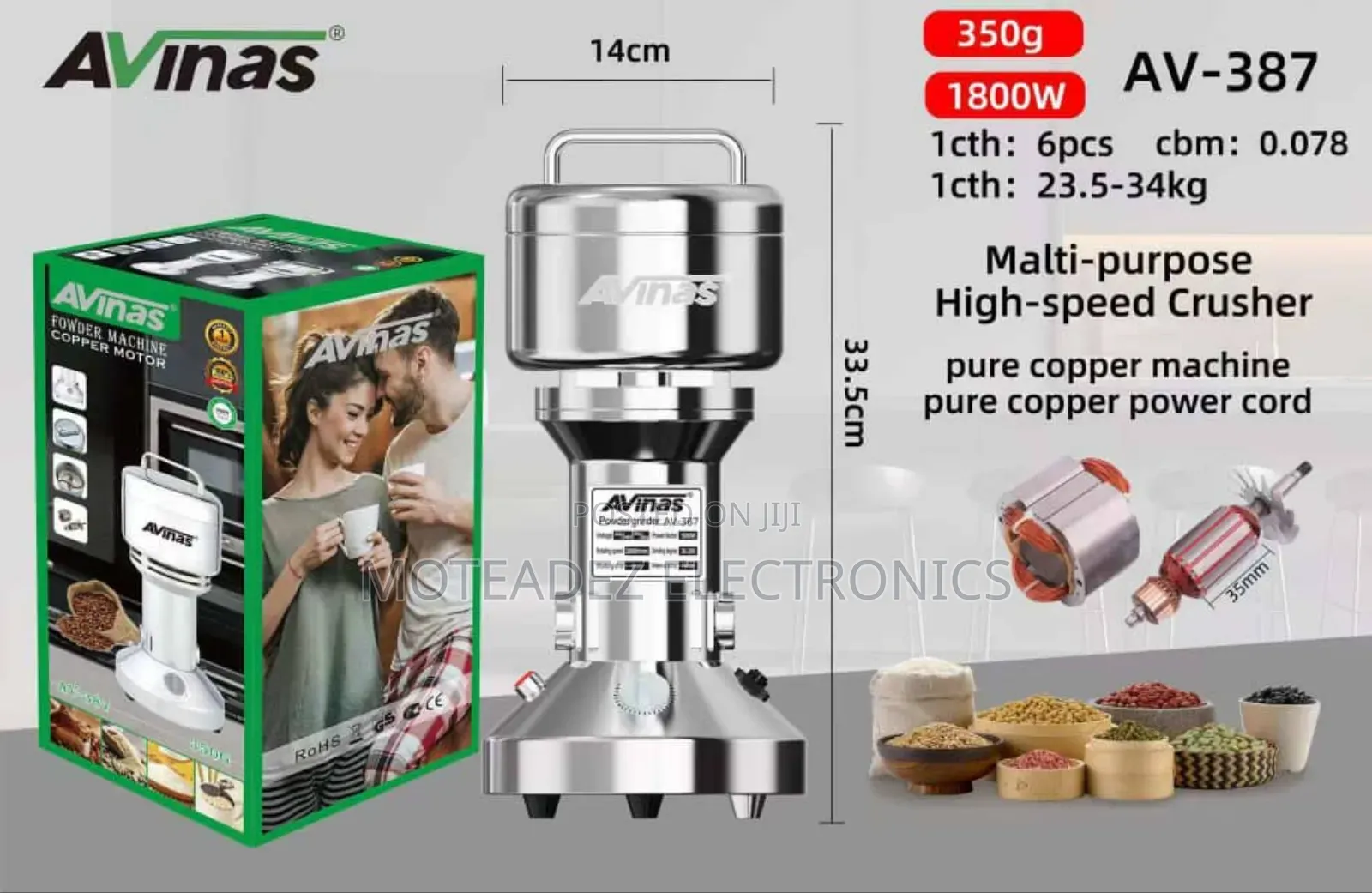 Avinas 350g (1800w) Food/Spice/Coffee High Power Grinder