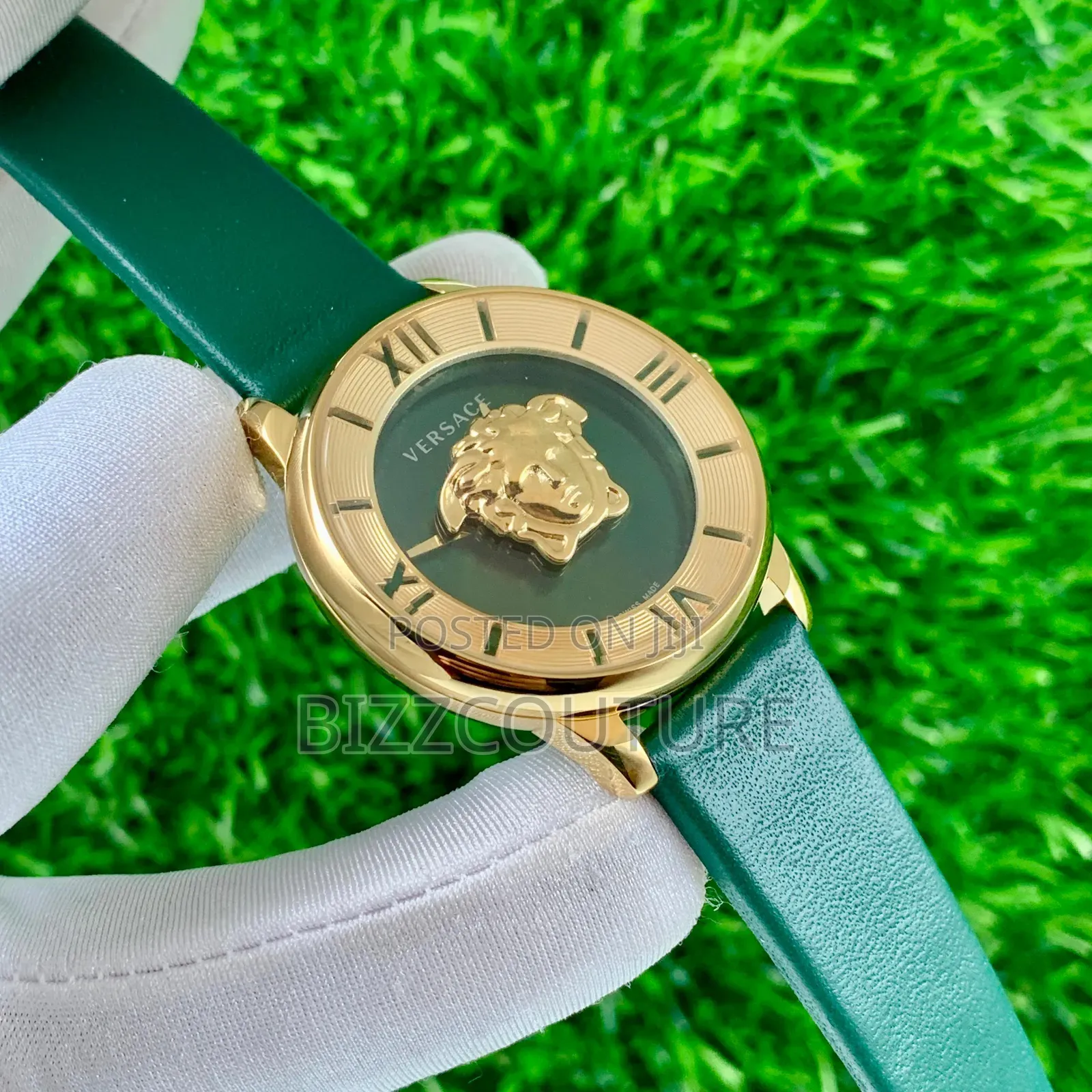 Original Versace Women's Green Genuine Leather Strap Watch