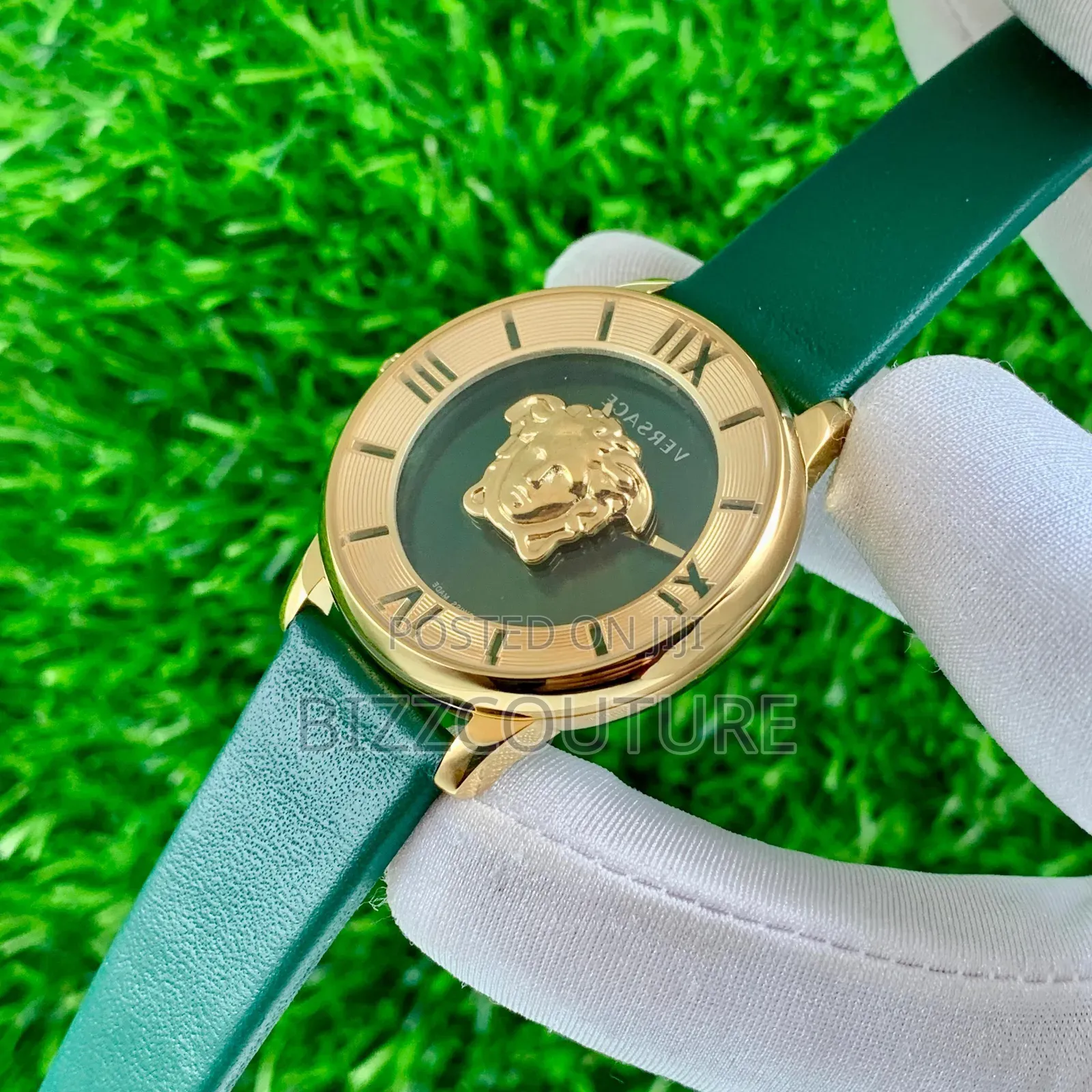 Original Versace Women's Green Genuine Leather Strap Watch