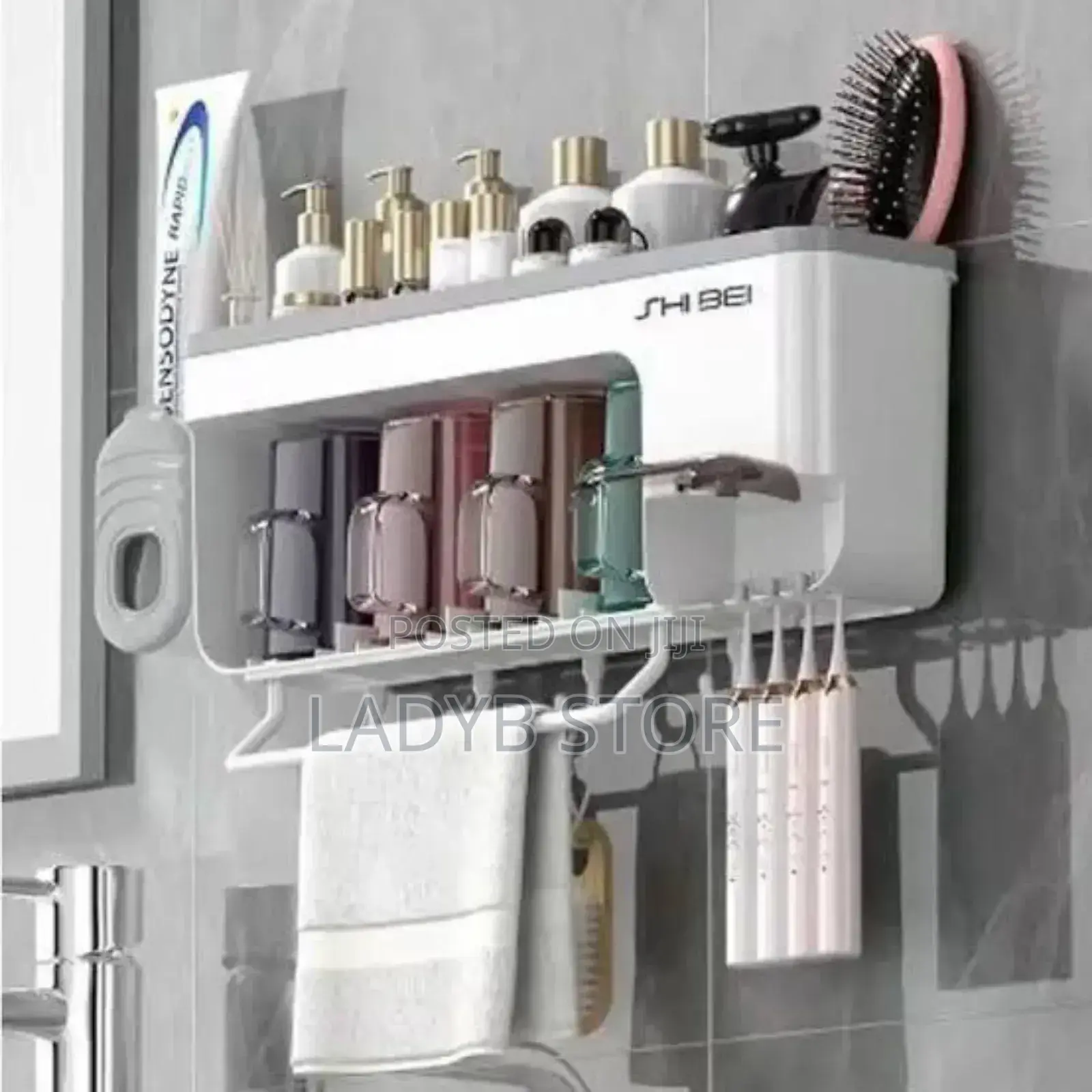 Toothbrush Holder Rack and Toothpaste Dispenser