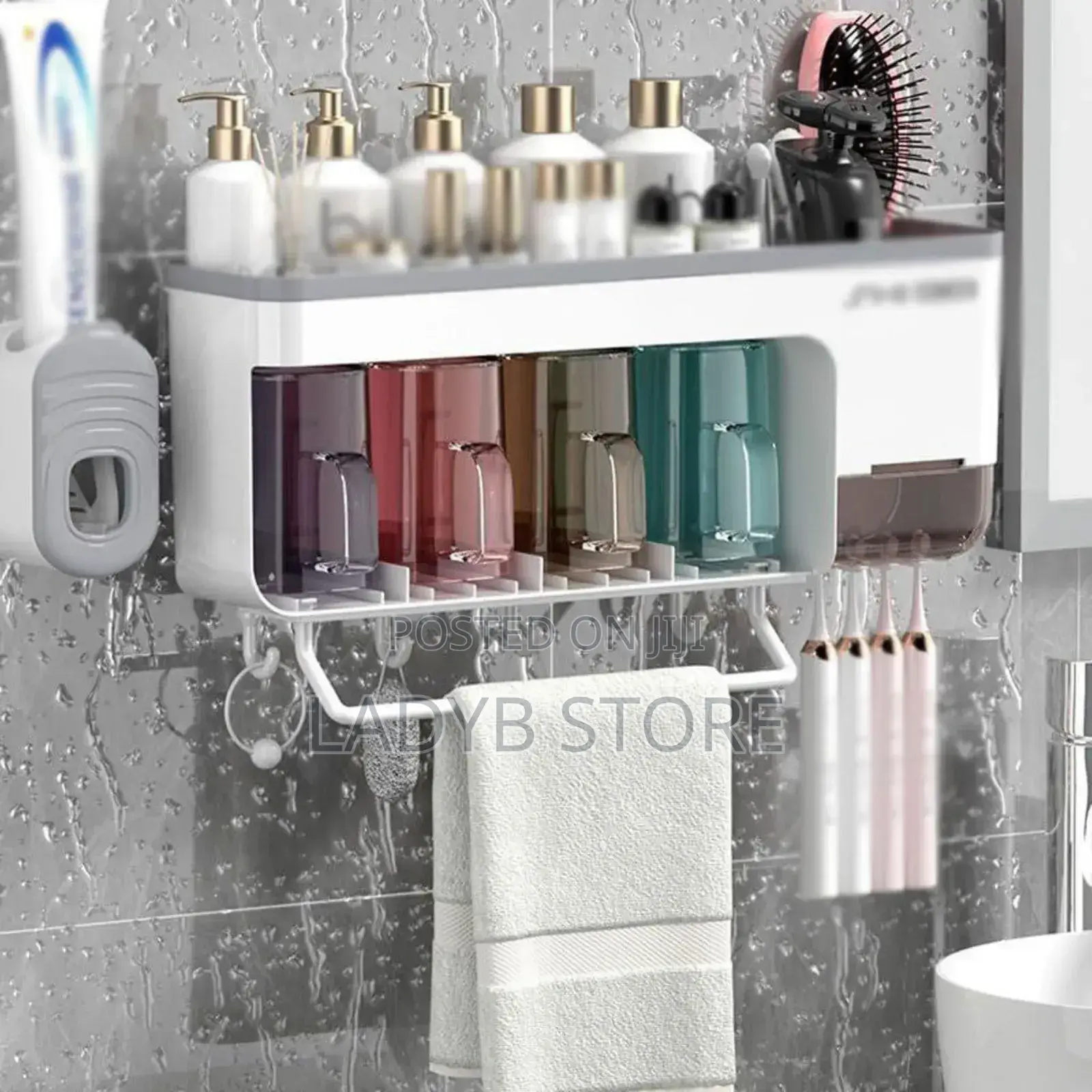 Toothbrush Holder Rack and Toothpaste Dispenser