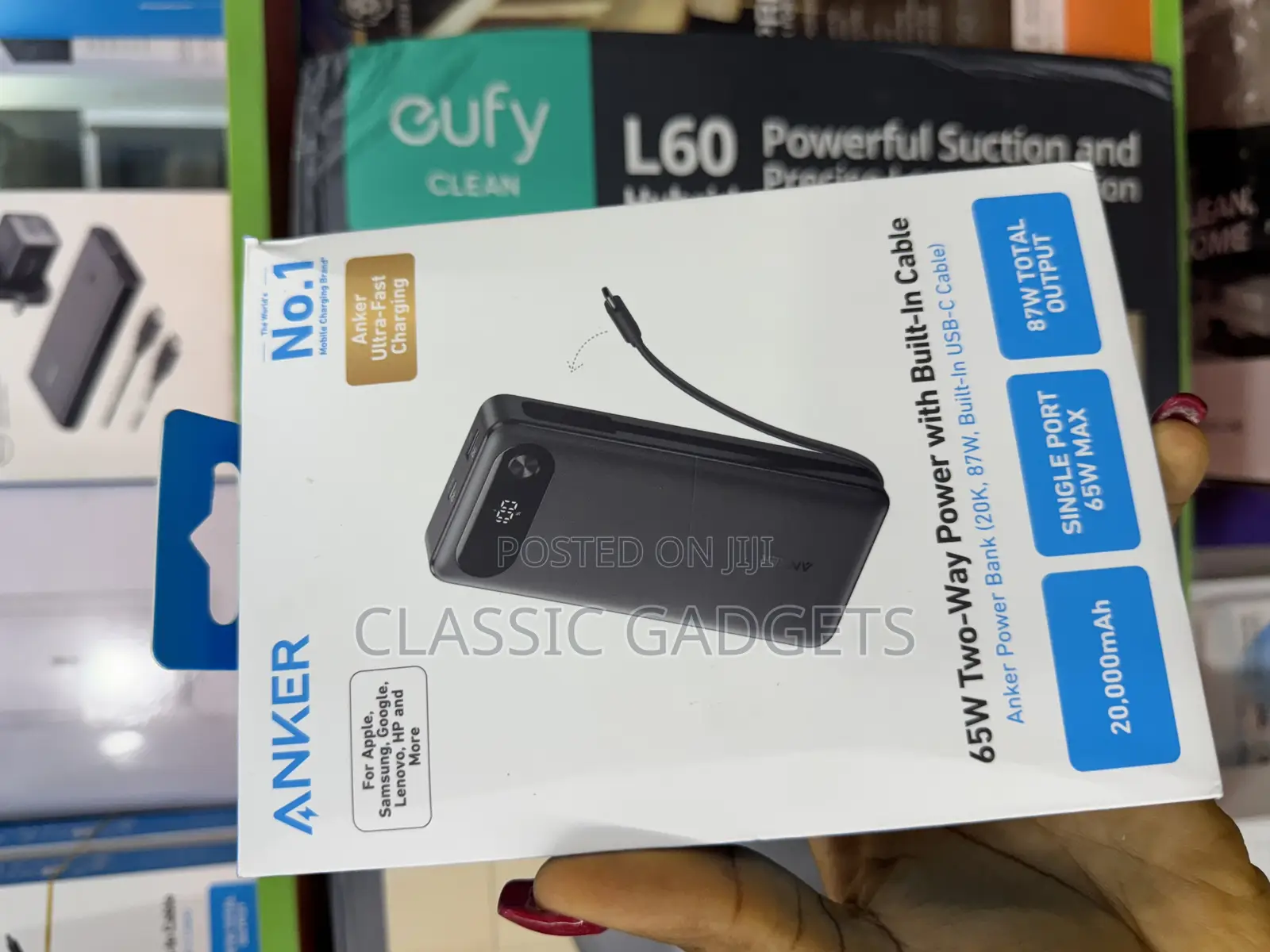 Anker 65w Two-Way 20,000 Mah Power Bank With Built in Cable