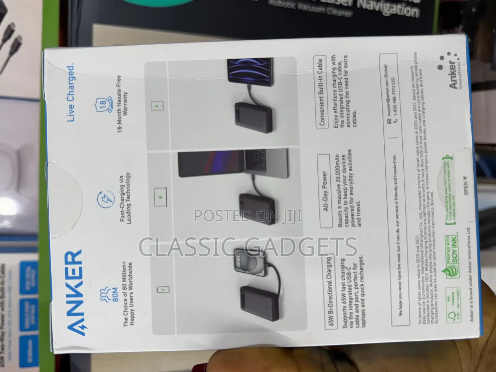 Anker 65w Two-Way 20,000 Mah Power Bank With Built in Cable