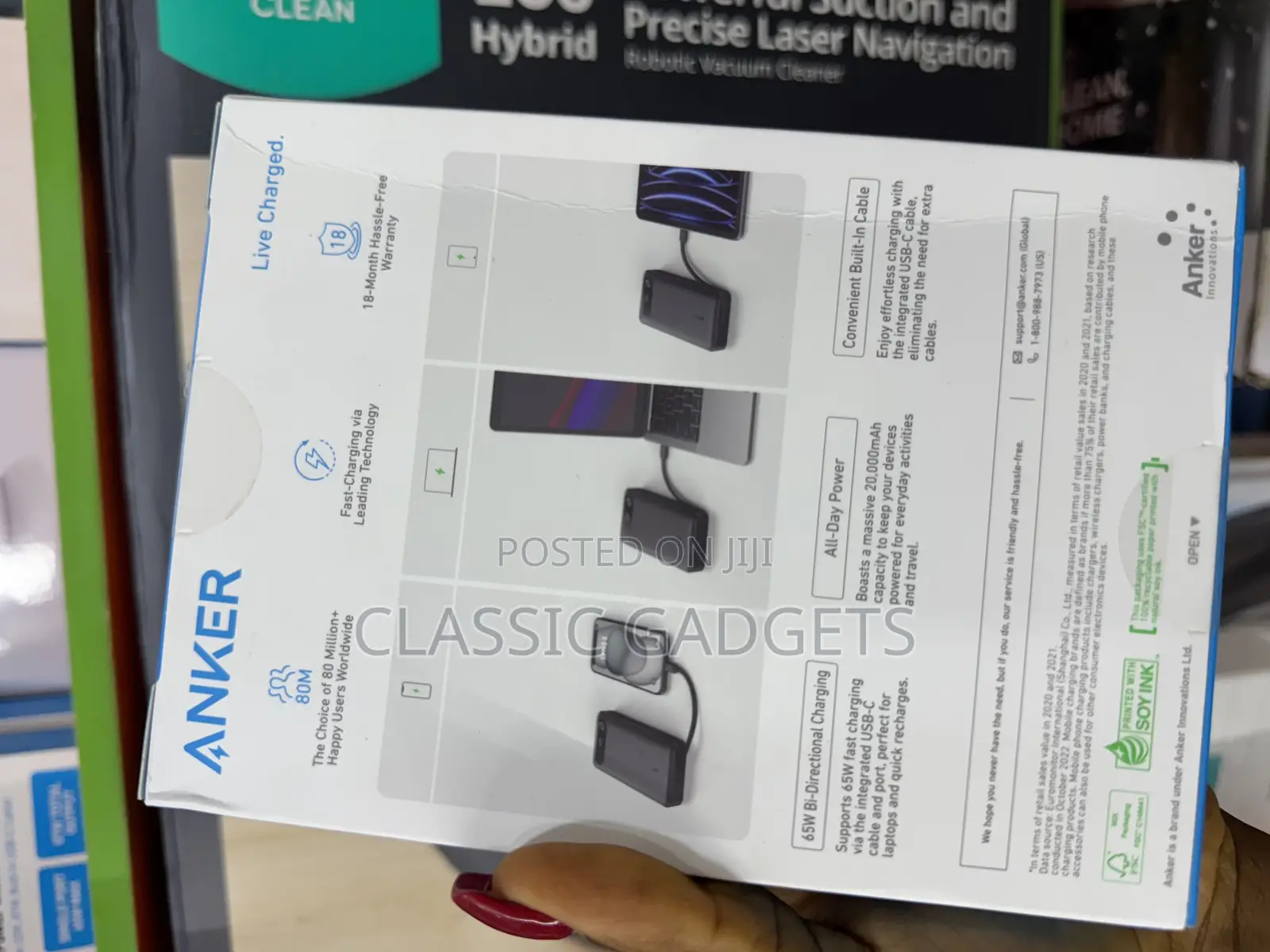 Anker 65w Two-Way 20,000 Mah Power Bank With Built in Cable