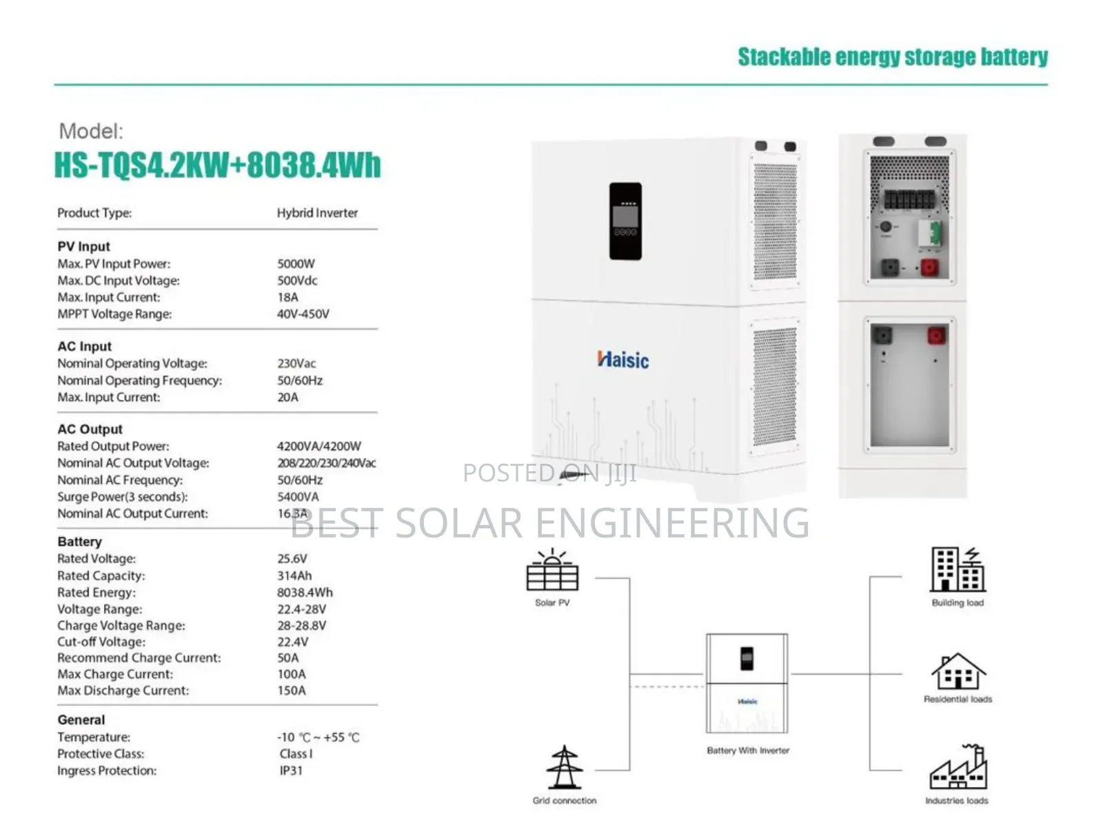 4.2kva With 8kwh Lithium Battery Solar System (Haisic) All in One