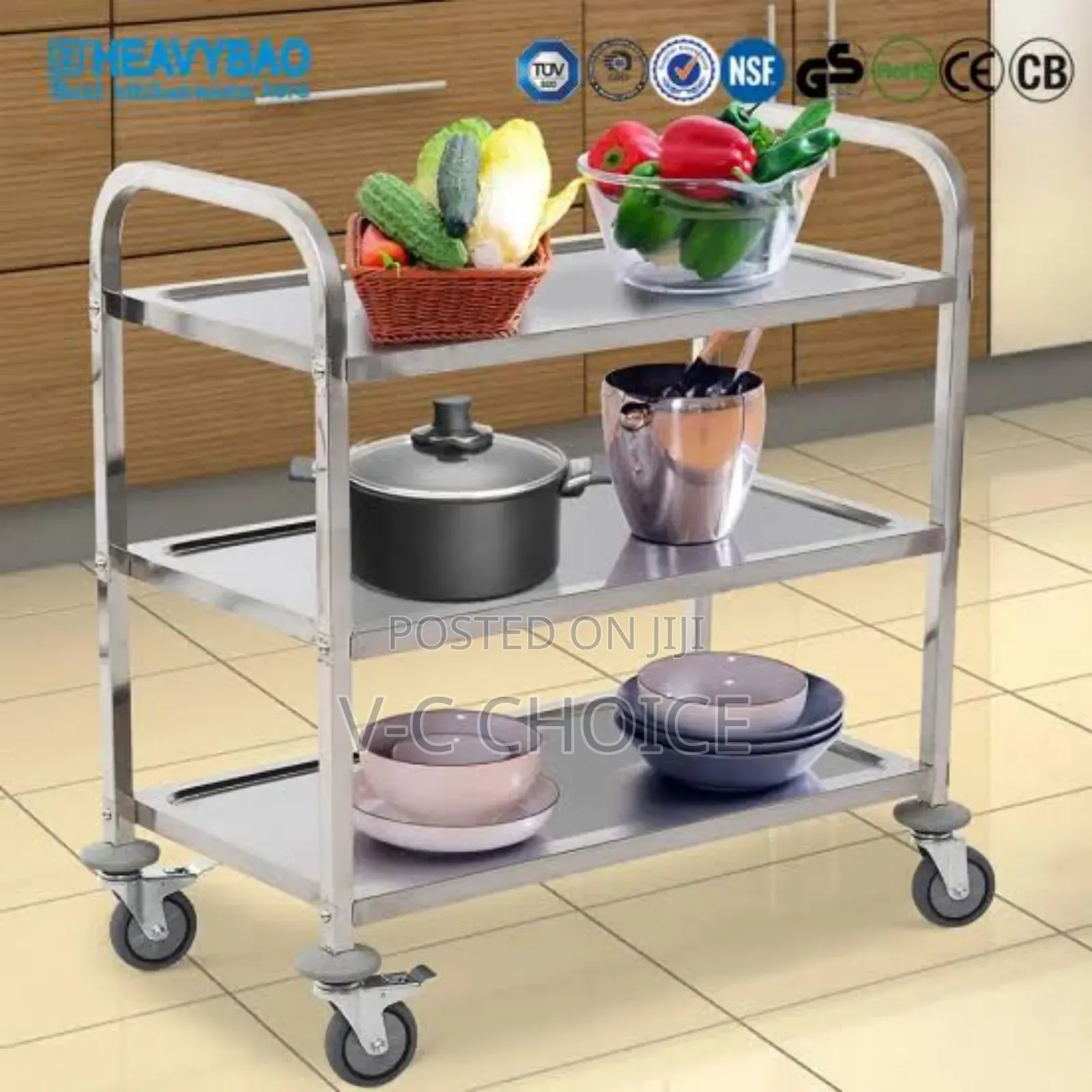 Stainless Steel Service Food Trolley With Brake, 3 Shelves