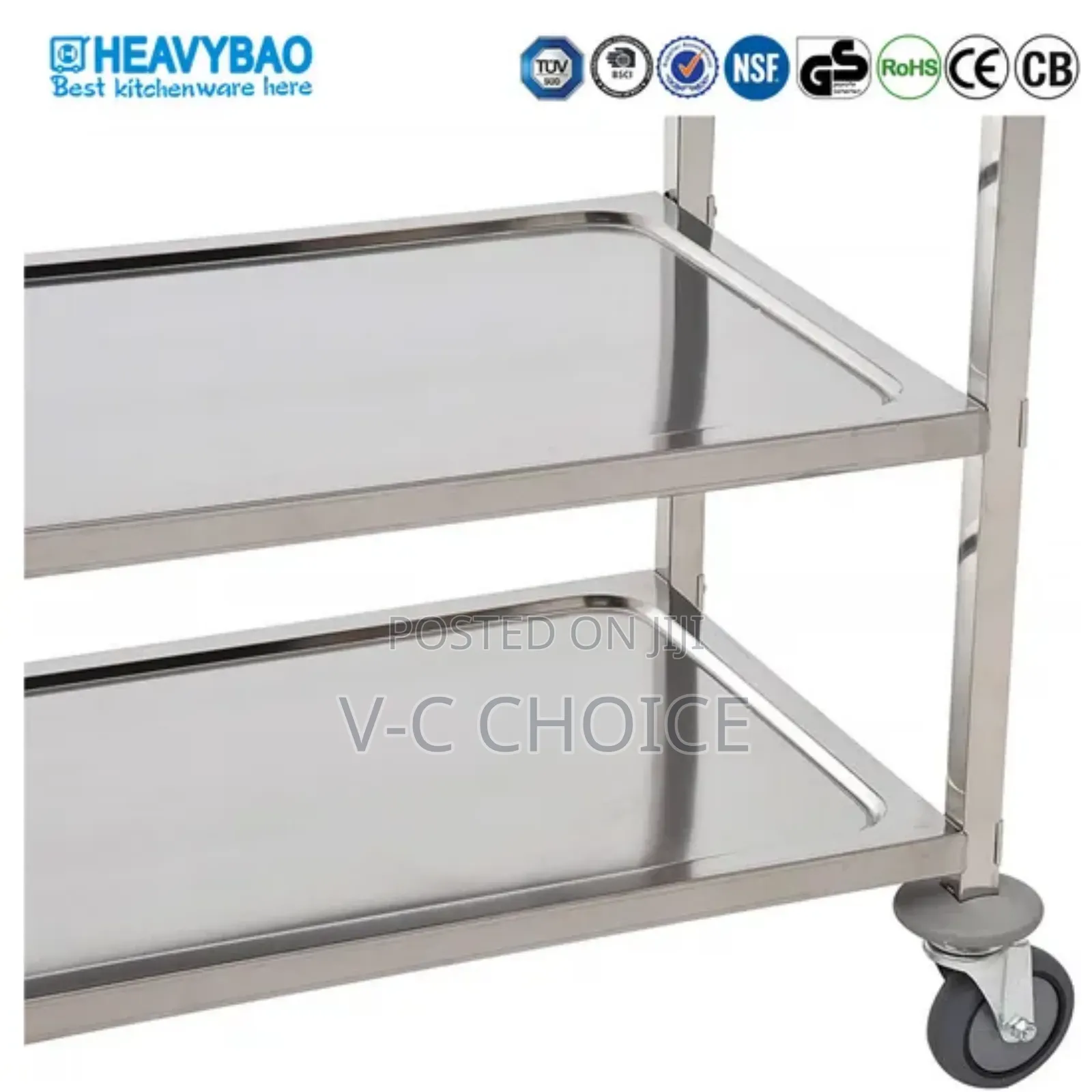 Stainless Steel Service Food Trolley With Brake, 3 Shelves