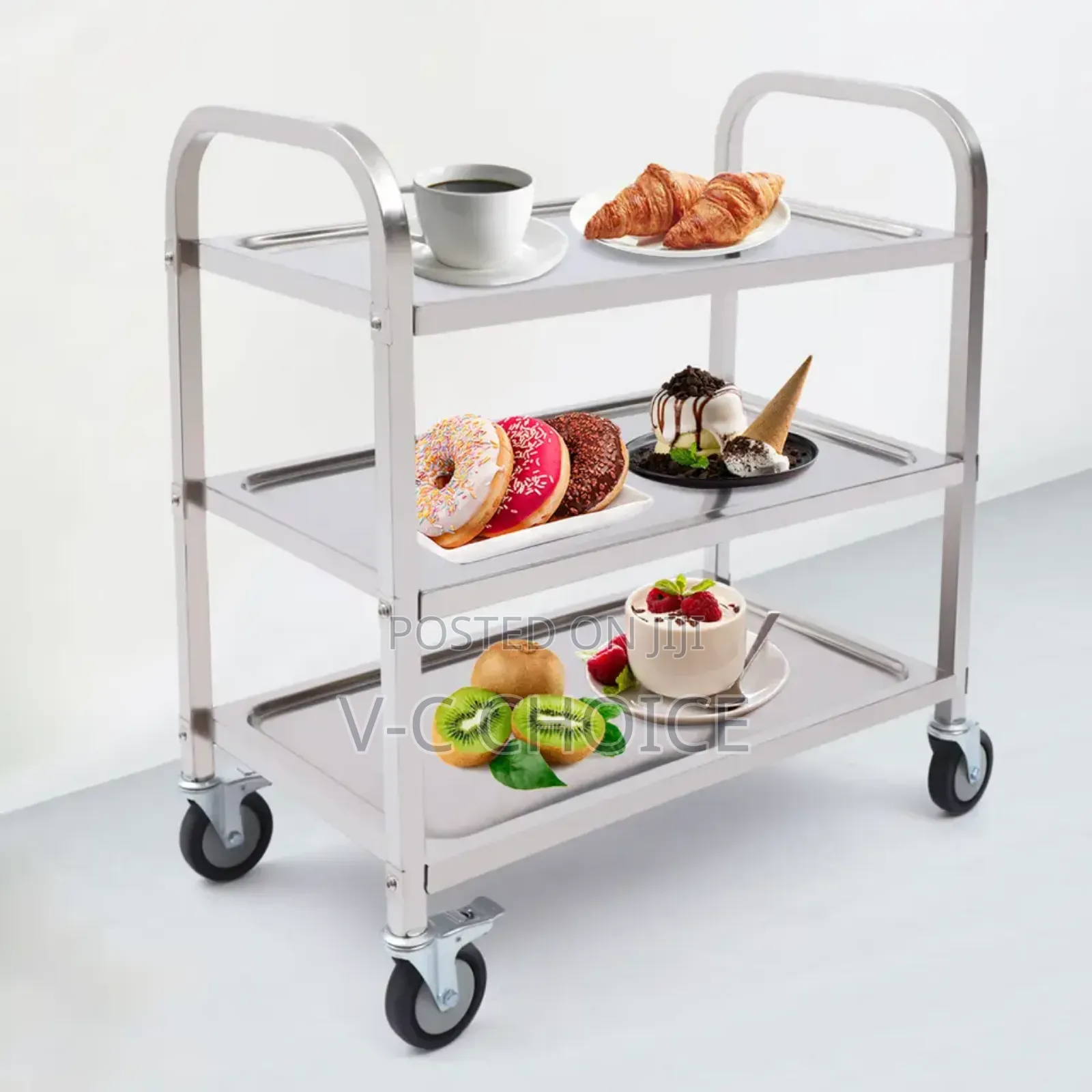 Stainless Steel Service Food Trolley With Brake, 3 Shelves