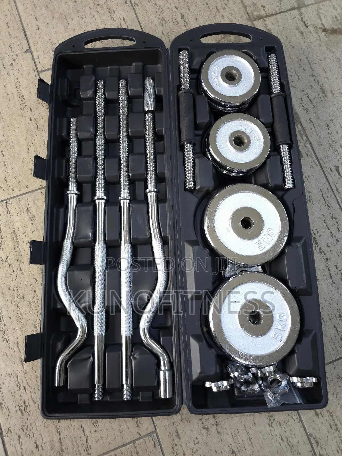 55kg Chrome Barbell Dumbbell Set - 4in1 Home Gym