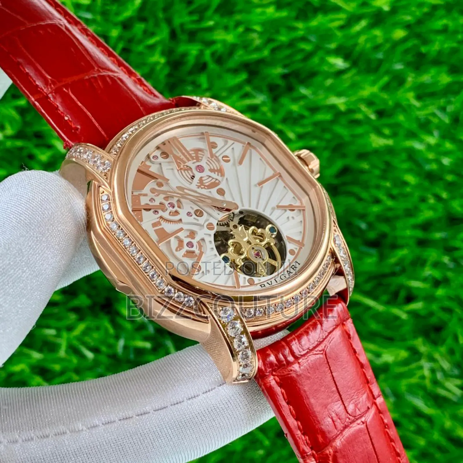 Original Bvlgari Mechanical Red Genuine Leather Strap Watch