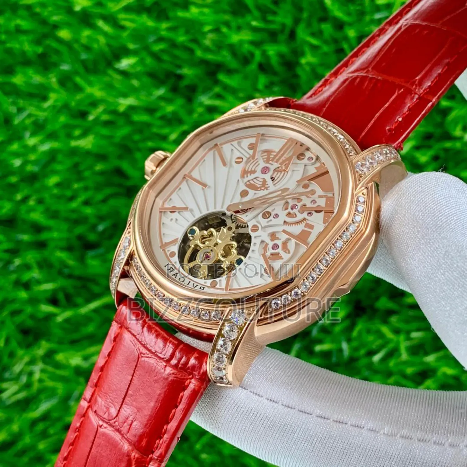 Original Bvlgari Mechanical Red Genuine Leather Strap Watch