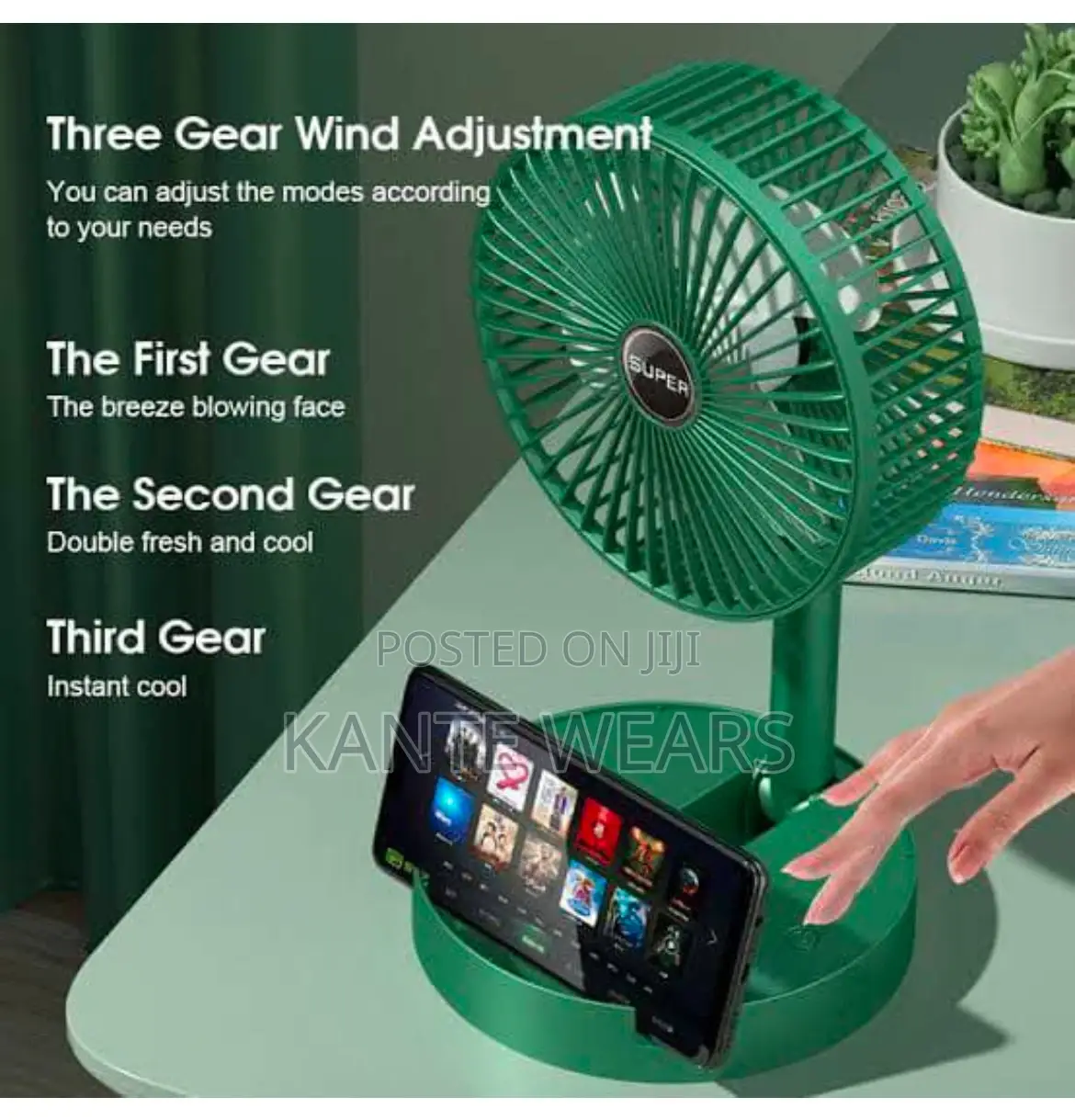 Rechagable Folding Storage Green Fan