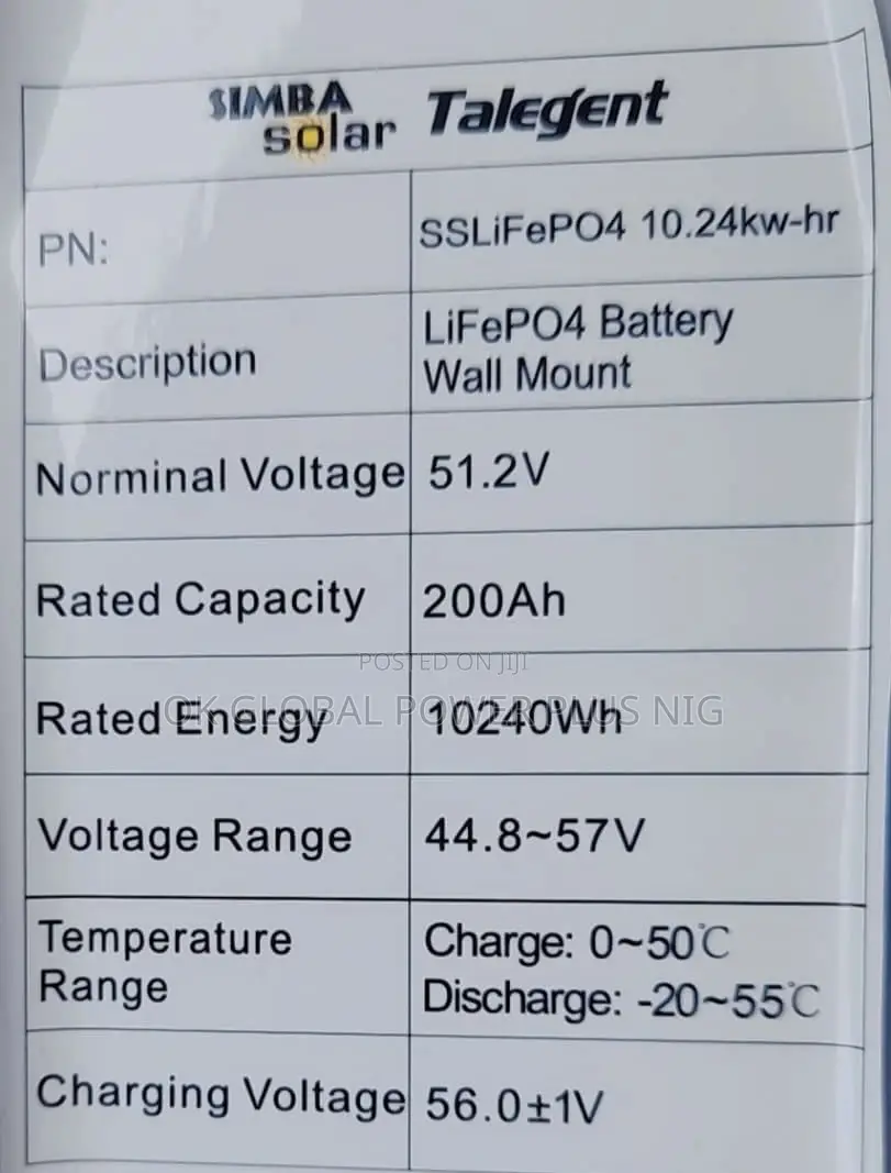 Talegent 10.24kwh Lithium-Ion (200ah) Wall Mount Battery