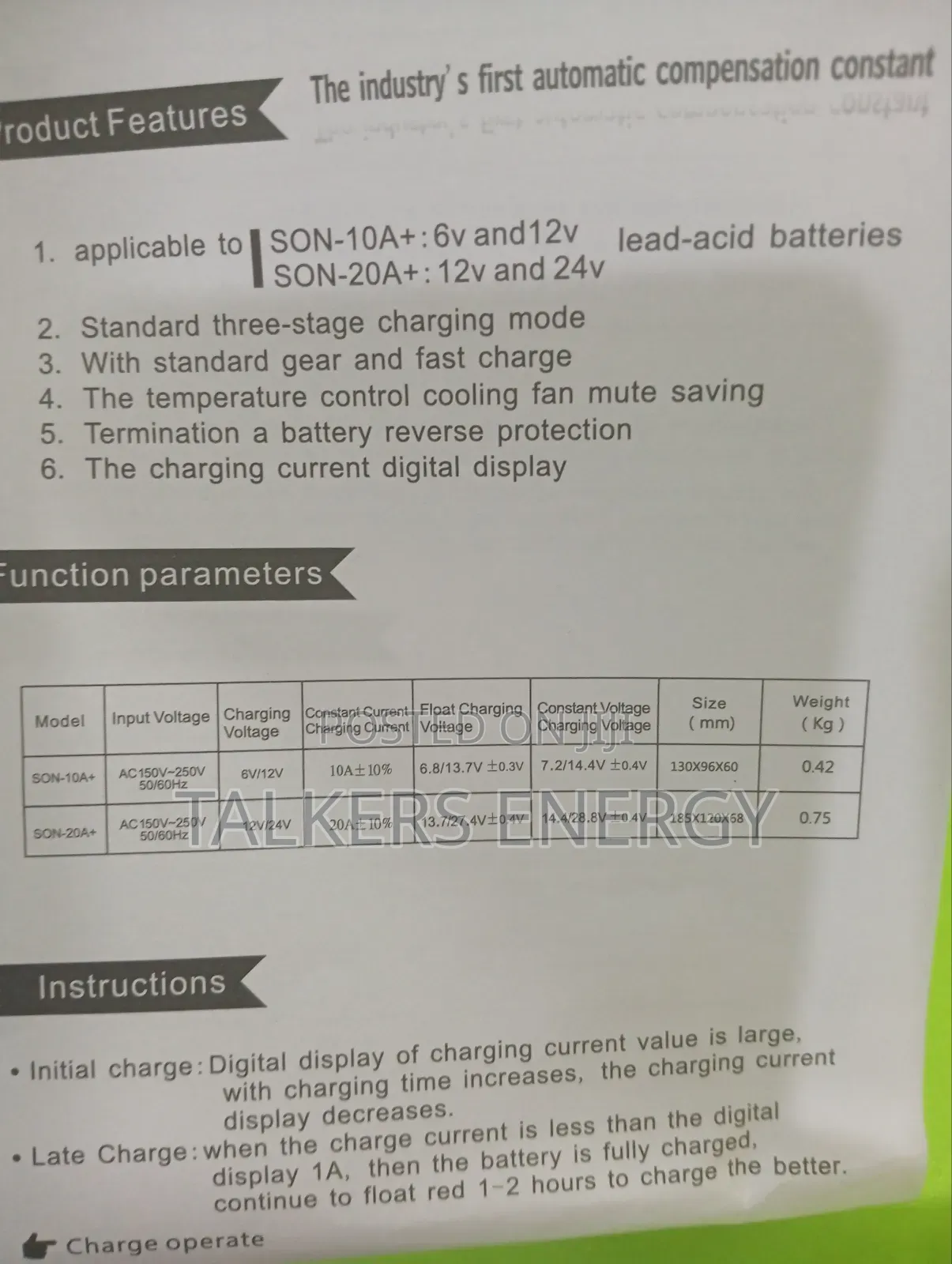 Digital Display Battery Suoer Charger Son -12/24v 20a