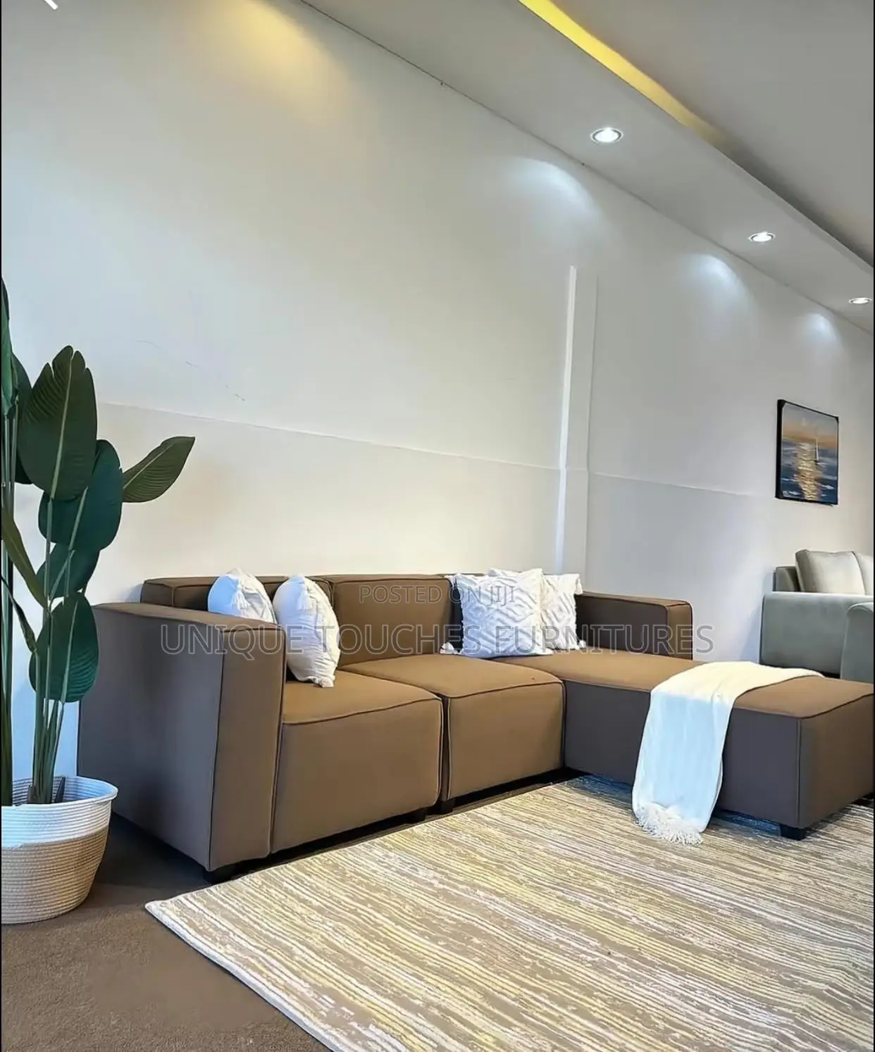 L Form Coffee Brown Sectional Sofa.