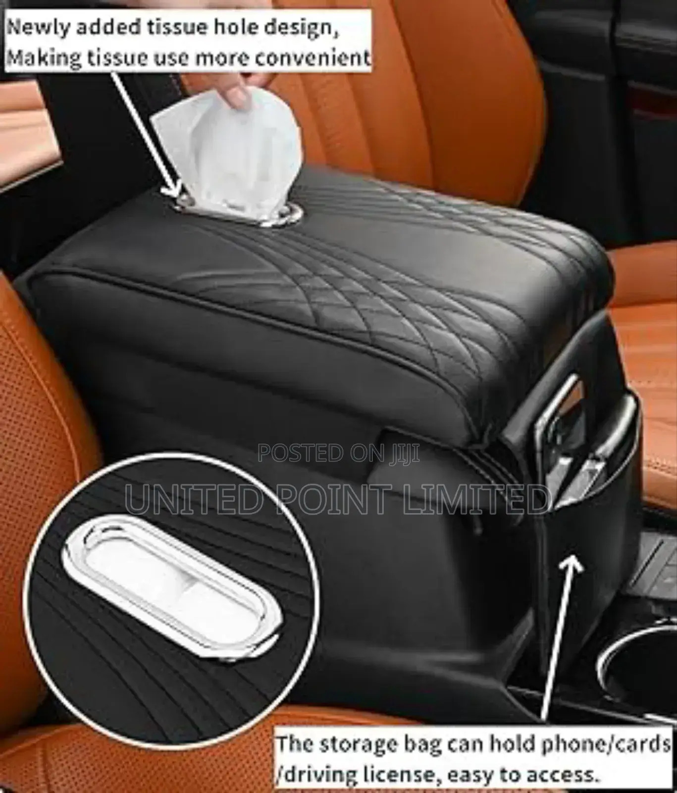 Armrest Cover With Tissue Paper Box Black