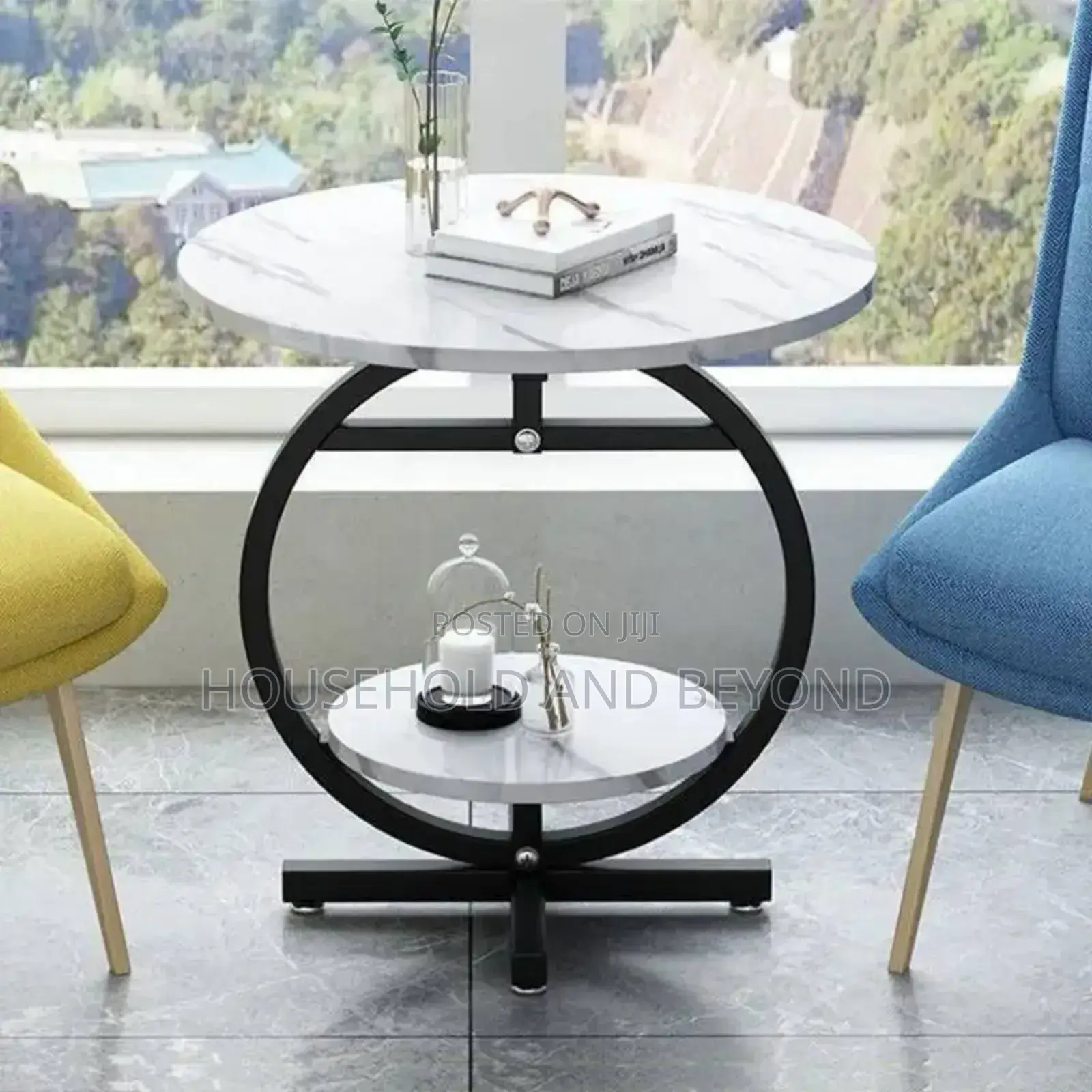 Luxury Round Faux-Marble Side Table – 2-Tier Table With Metal Frame