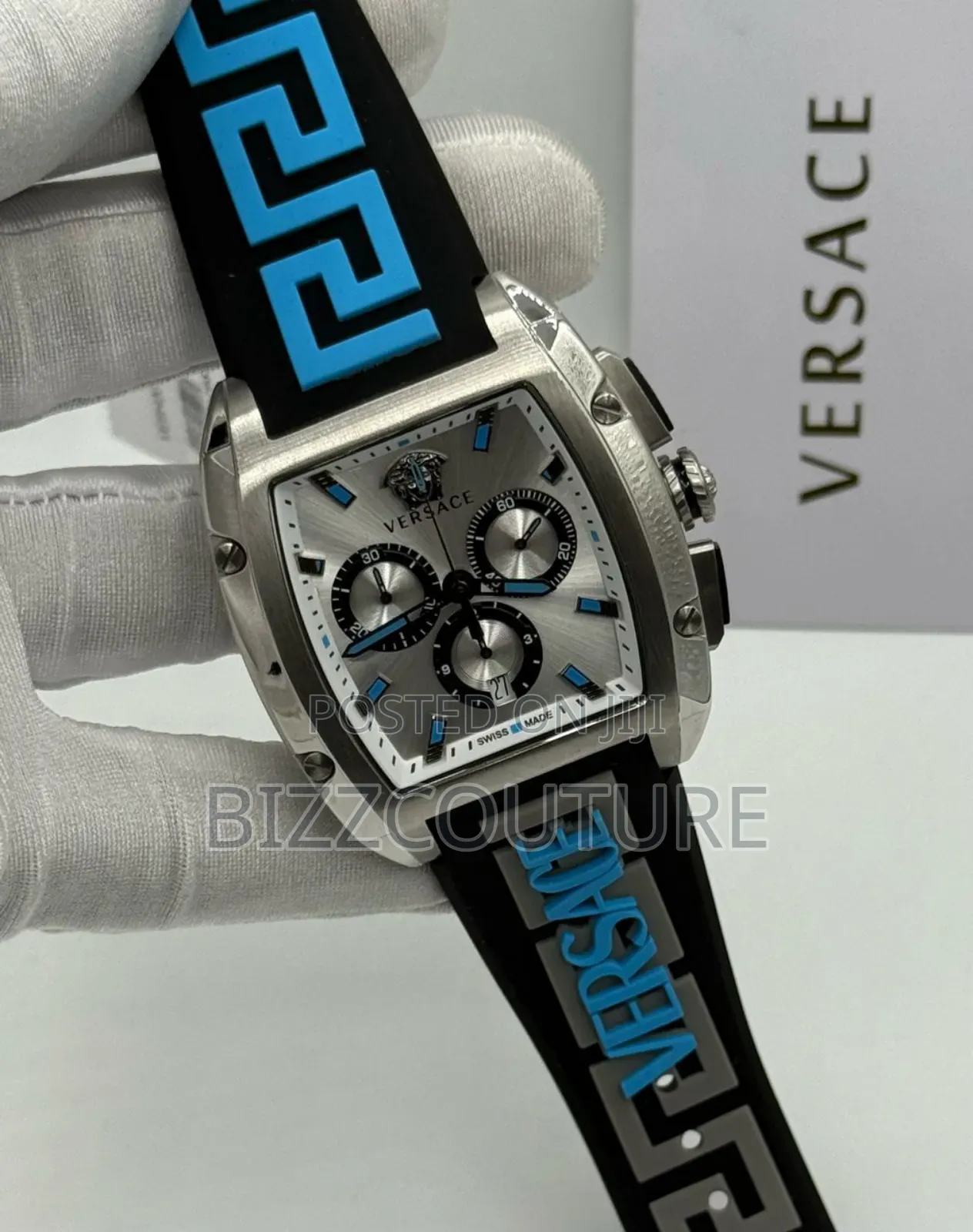 Original Versace Silver Dial Chronograph Rubber Strap Watch