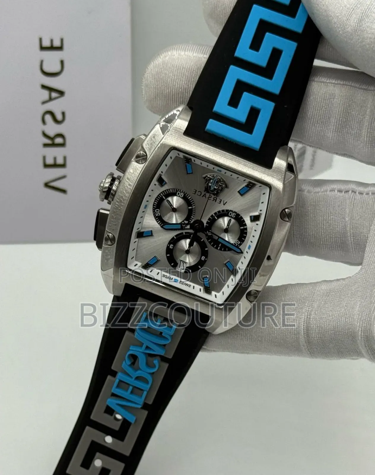 Original Versace Silver Dial Chronograph Rubber Strap Watch
