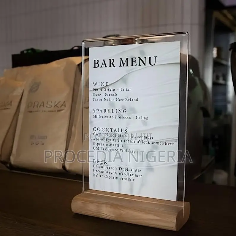A5, A4 Acrylic Menu Holder With Wood Base, Pos, Flyer, Promo