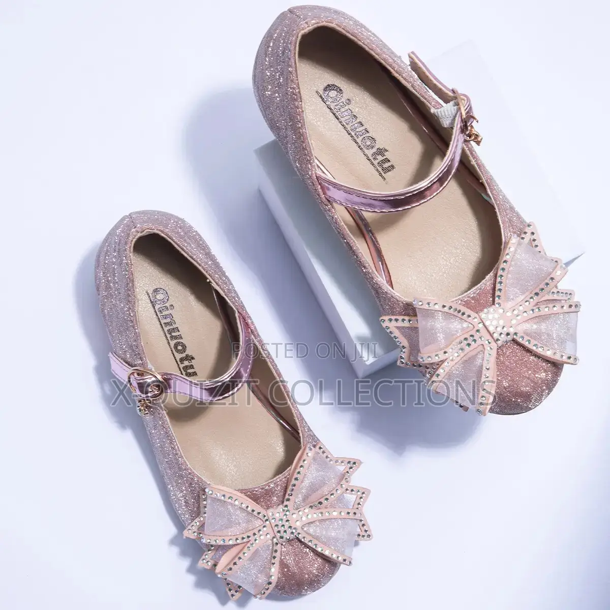 Girl’S Heel Shoe With Bow Rhinestone Charm (31-35)